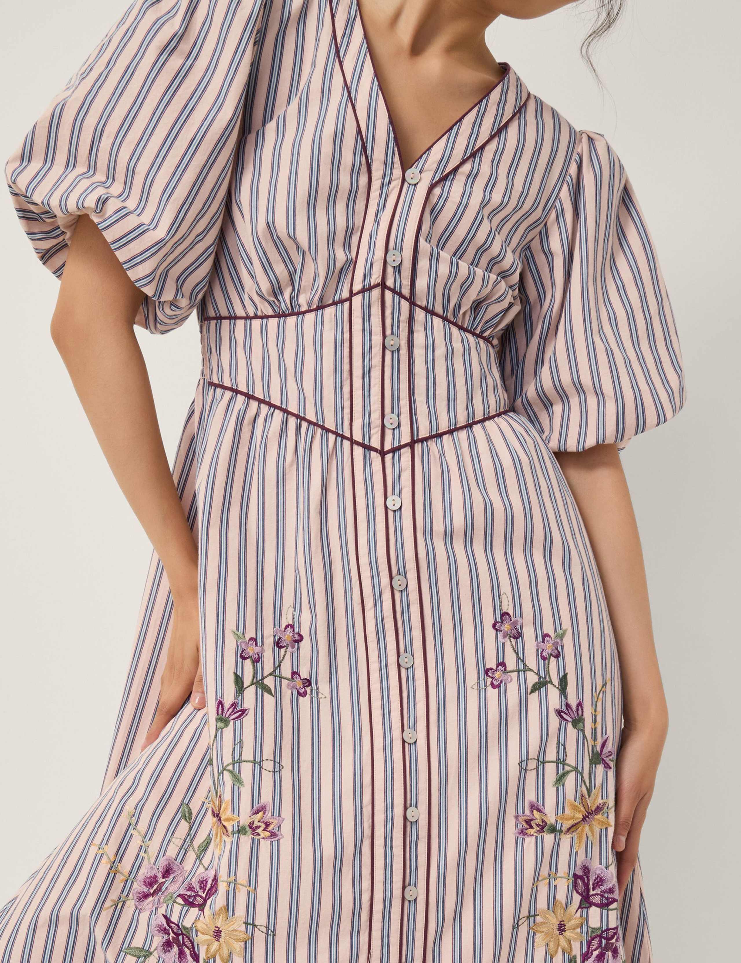 Pure Cotton Embroidered V-Neck Midi Dress 2 of 4