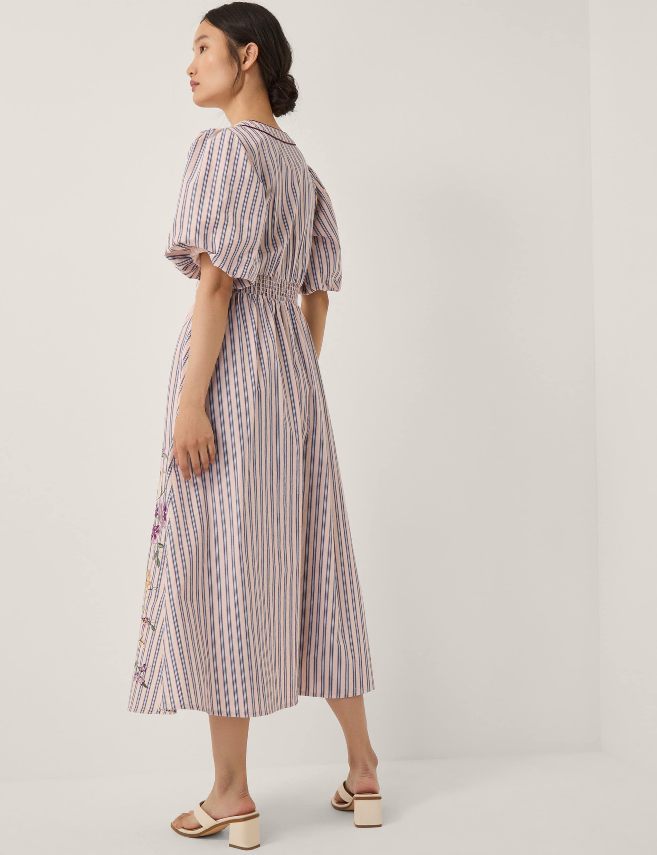 Pure Cotton Embroidered V-Neck Midi Dress 3 of 4