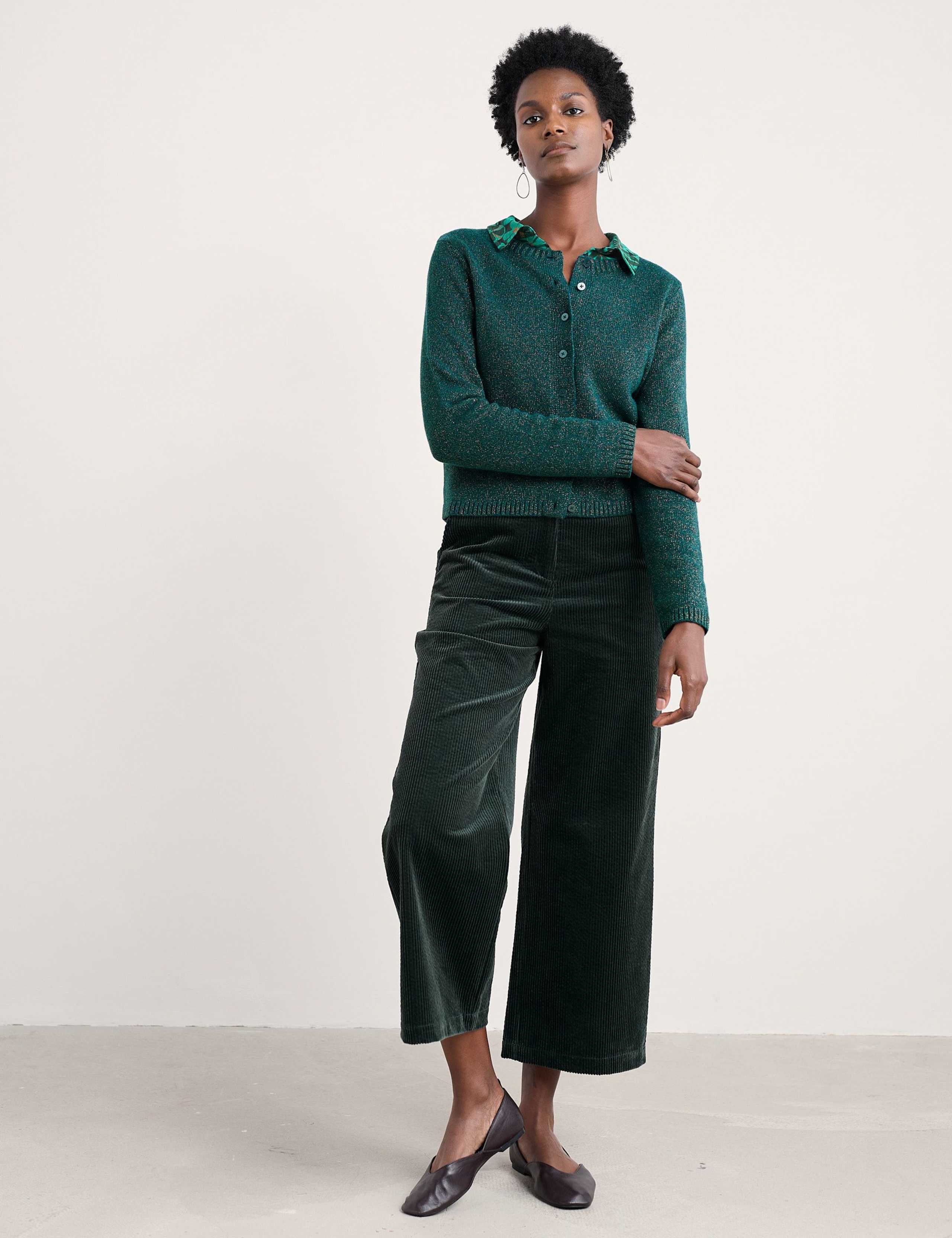 Merino Wool Blend Sparkle Crew Neck Cardigan 1 of 5