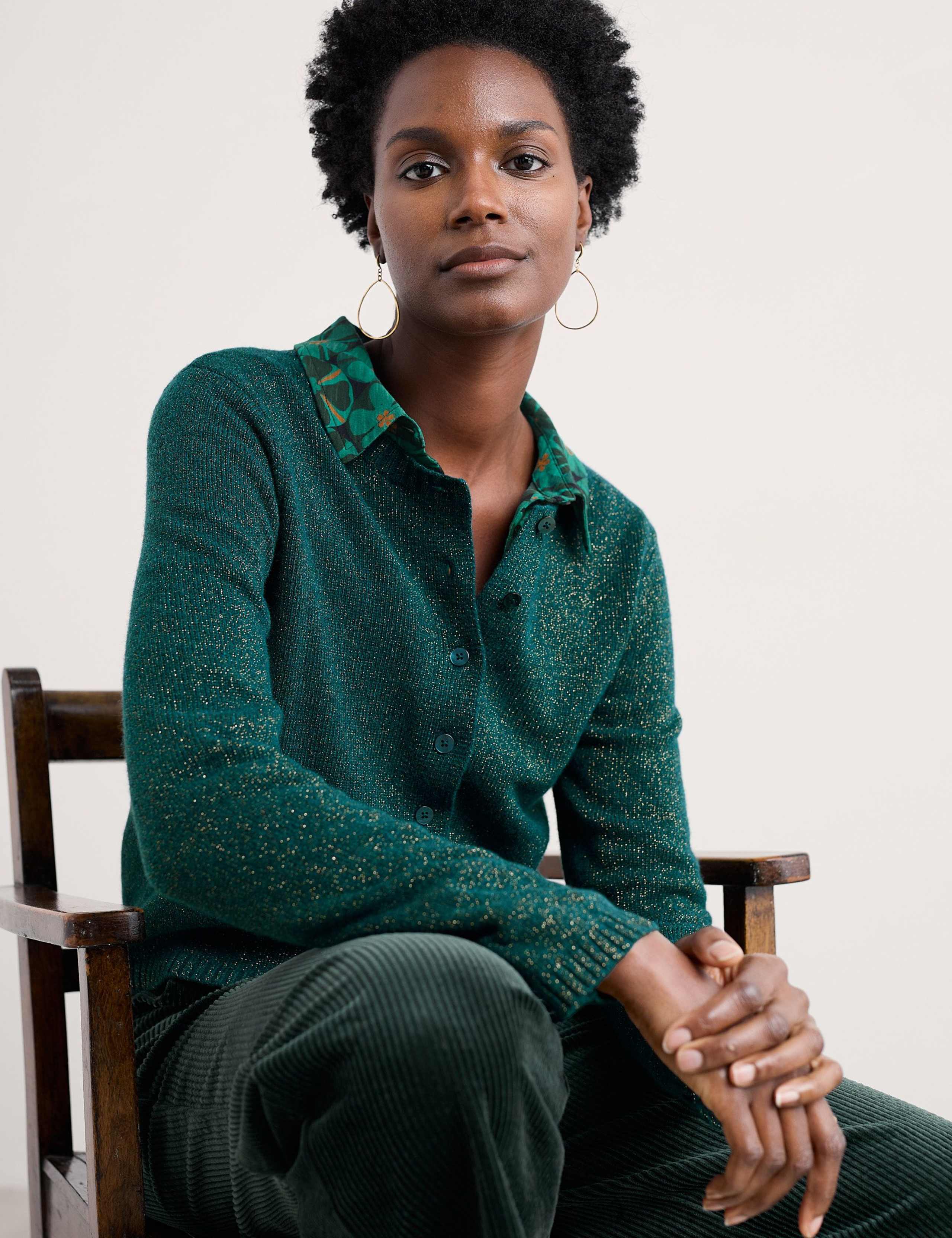 Merino Wool Blend Sparkle Crew Neck Cardigan 3 of 5