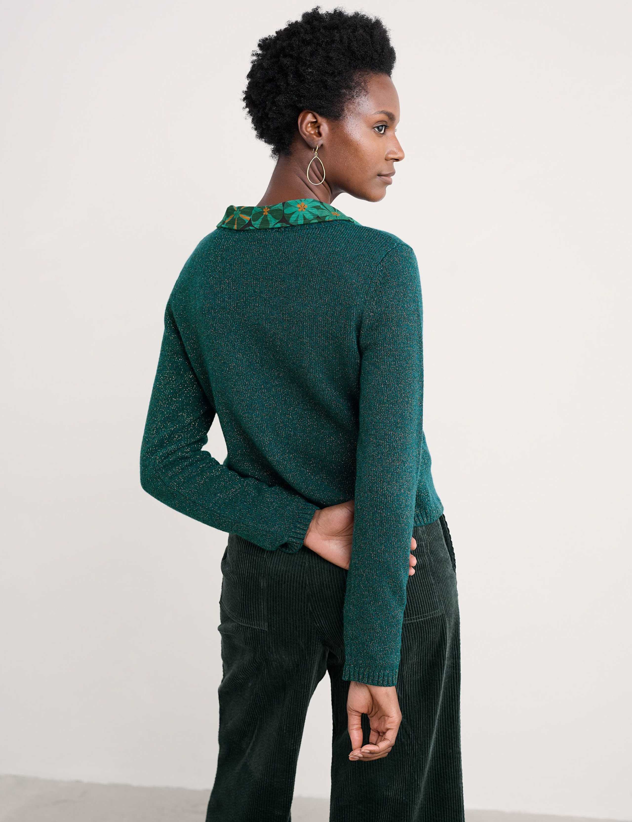 Merino Wool Blend Sparkle Crew Neck Cardigan 4 of 5