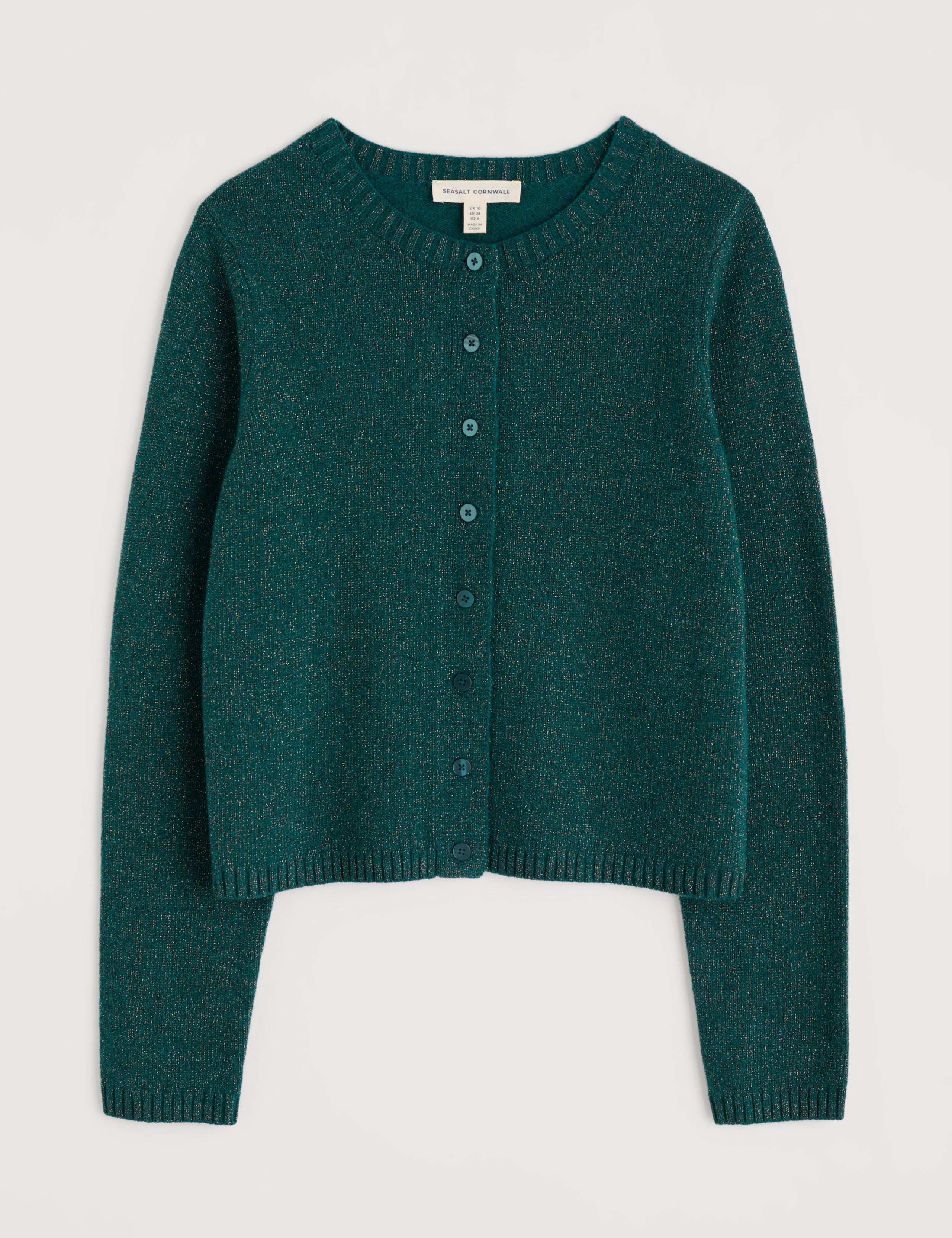 Merino Wool Blend Sparkle Crew Neck Cardigan 2 of 5