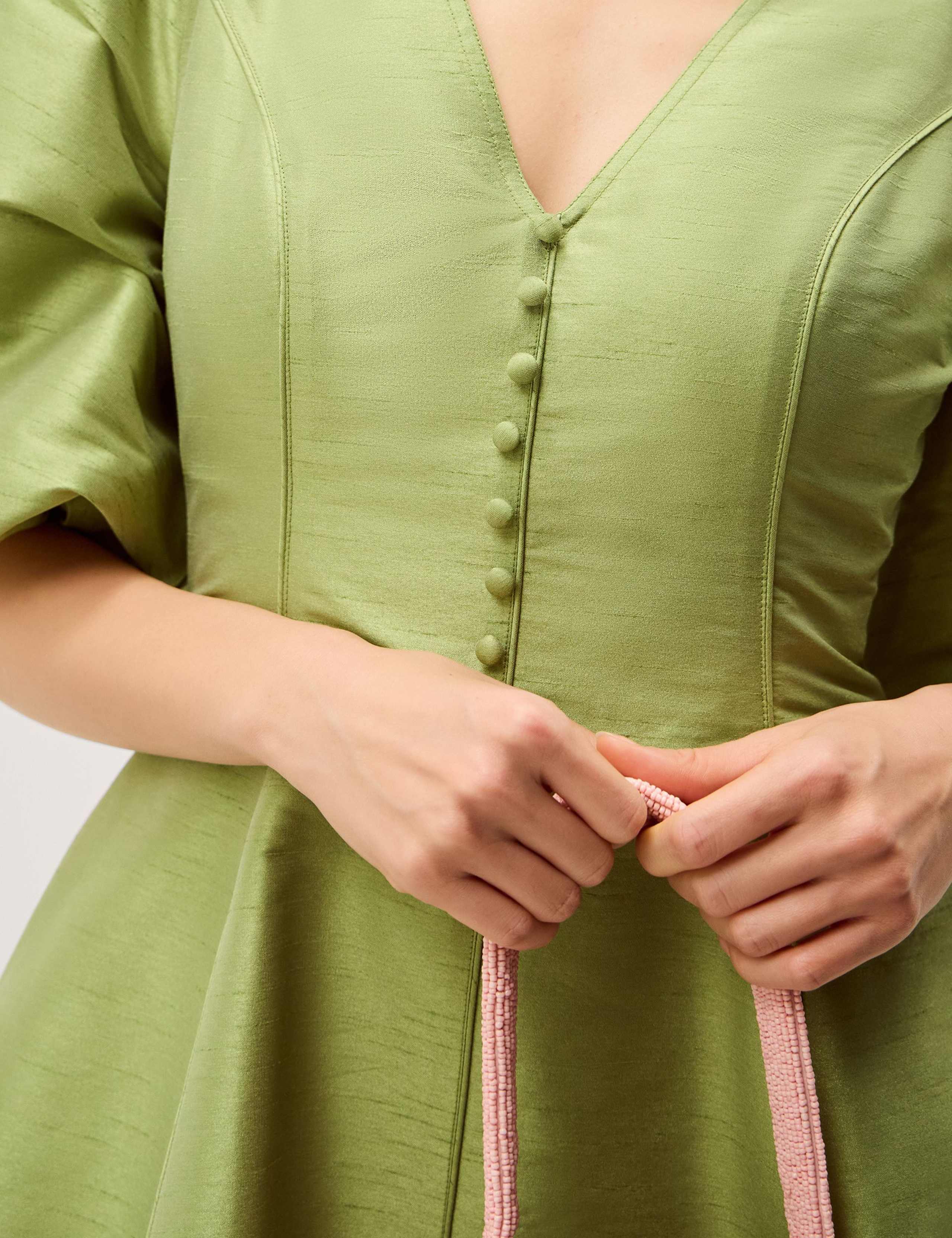 V-Neck Puff Sleeve Midi Skater Dress 5 of 5