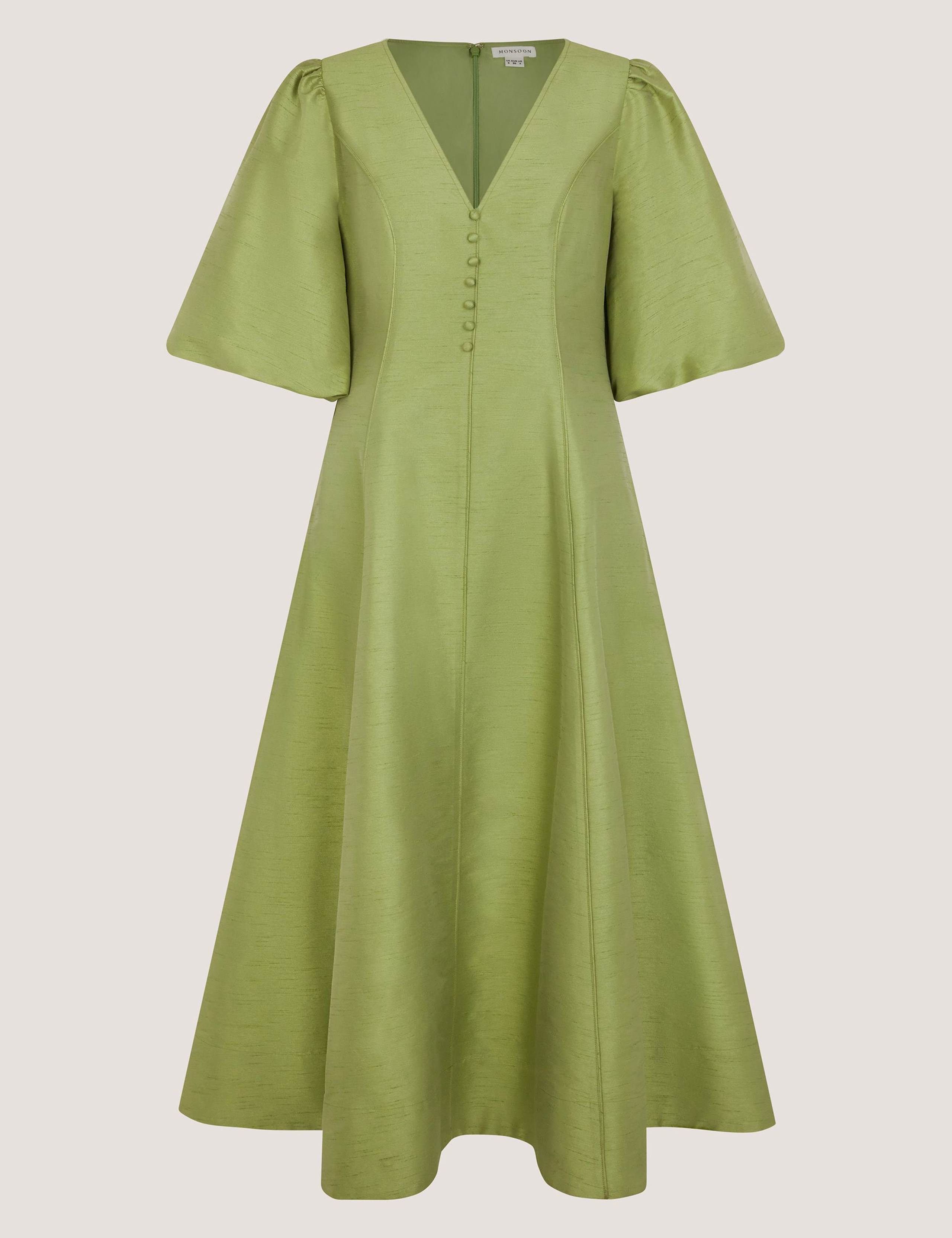 V-Neck Puff Sleeve Midi Skater Dress 2 of 5