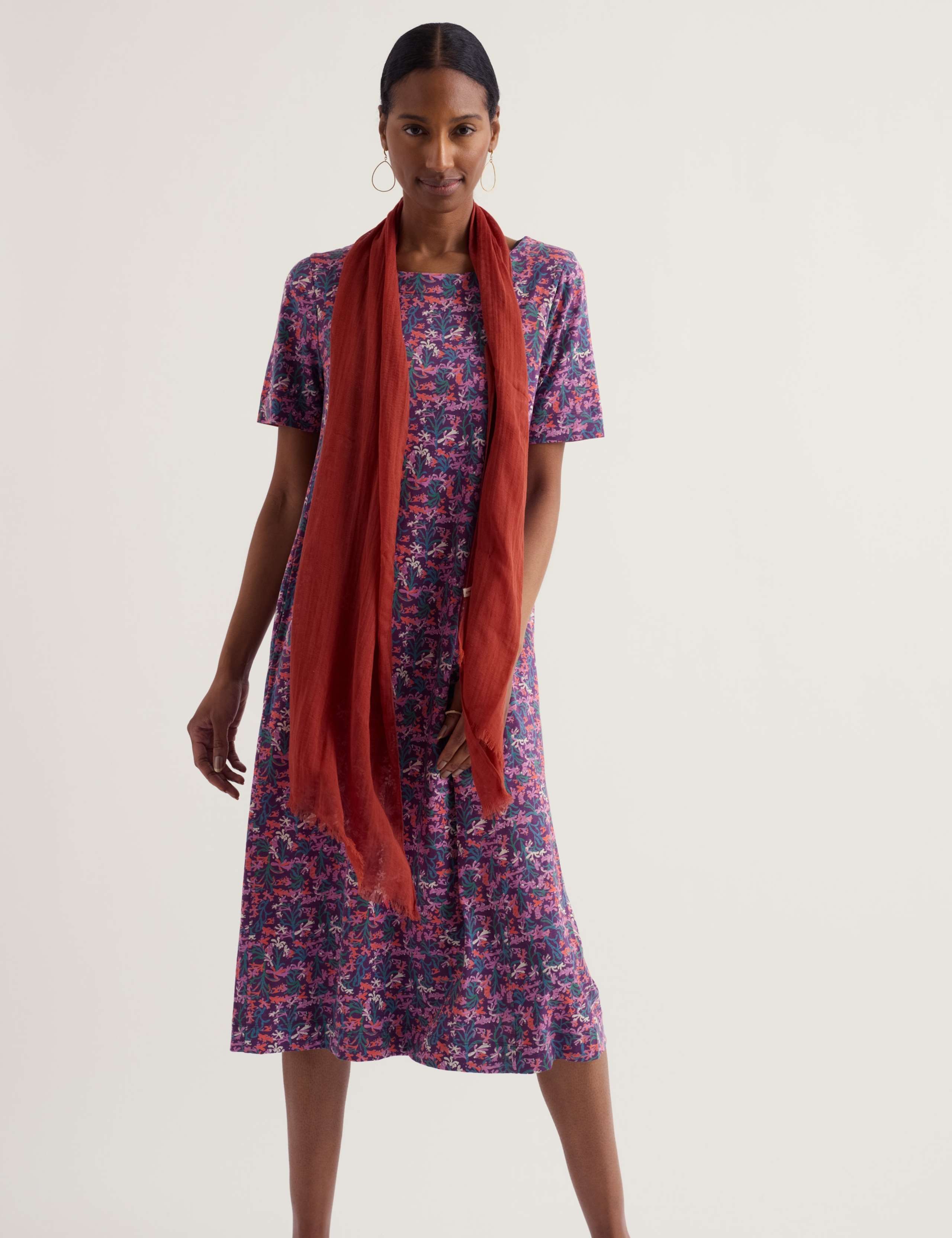 Pure Cotton Jersey Floral Midi Shift Dress 1 of 5