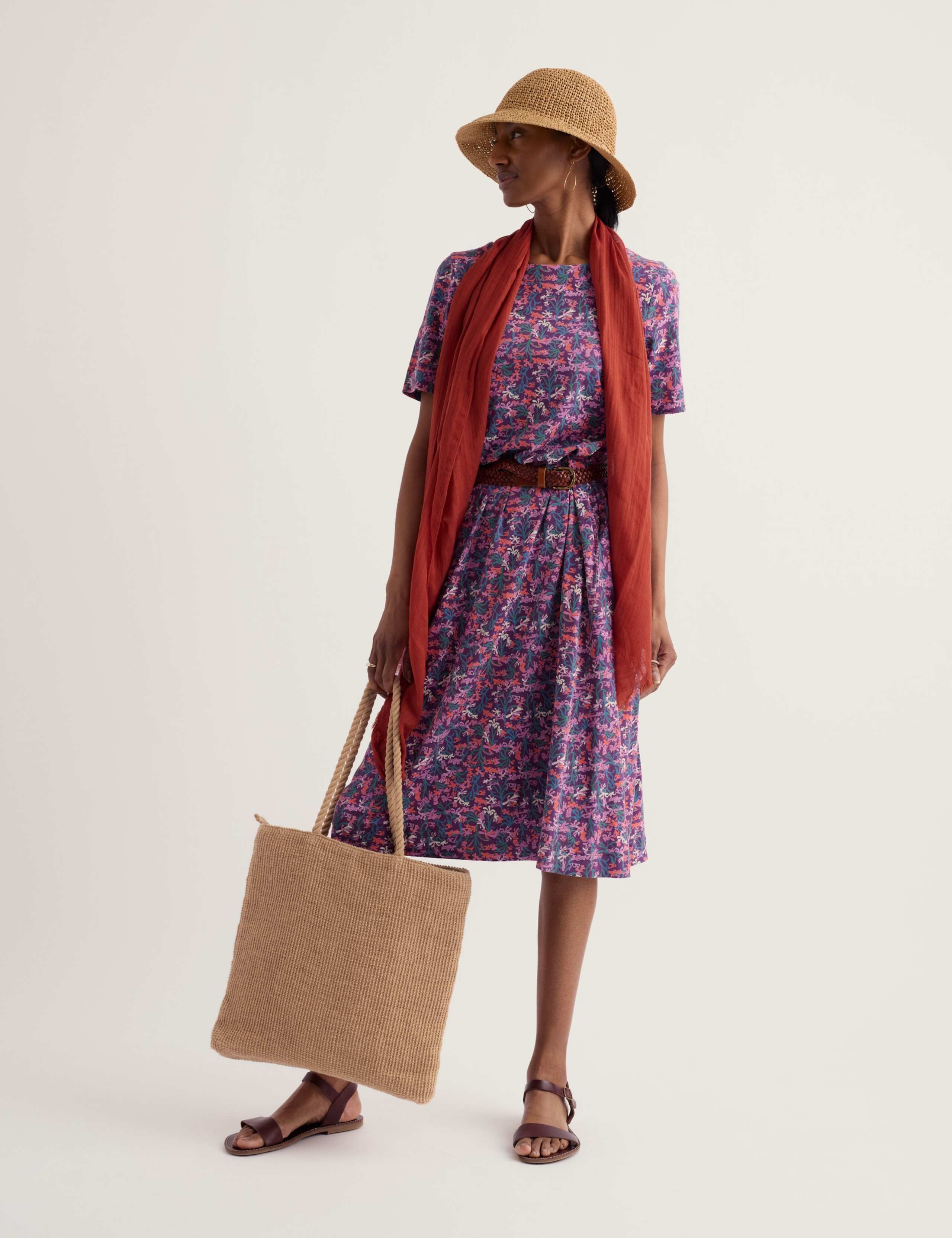 Pure Cotton Jersey Floral Midi Shift Dress 3 of 5