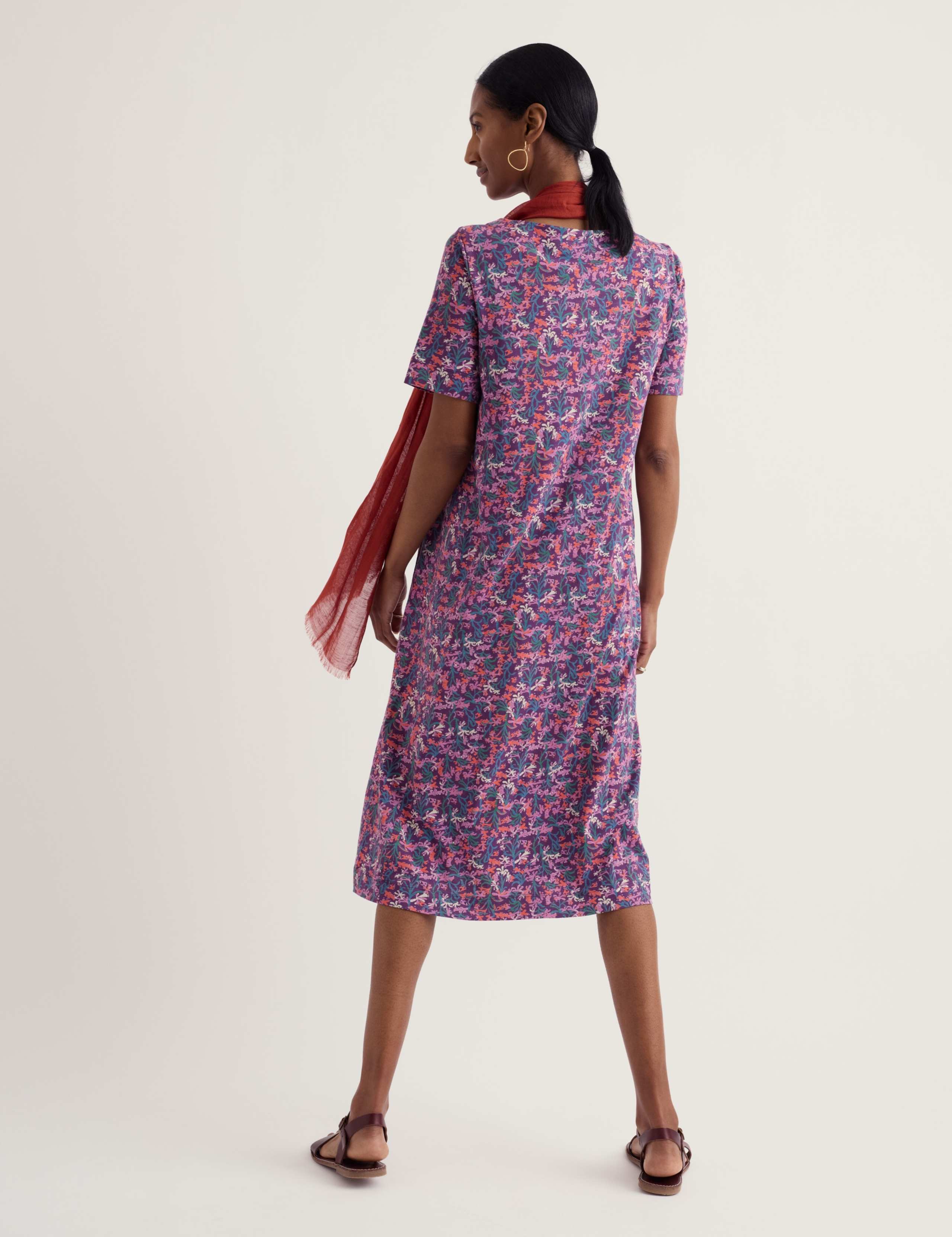 Pure Cotton Jersey Floral Midi Shift Dress 4 of 5