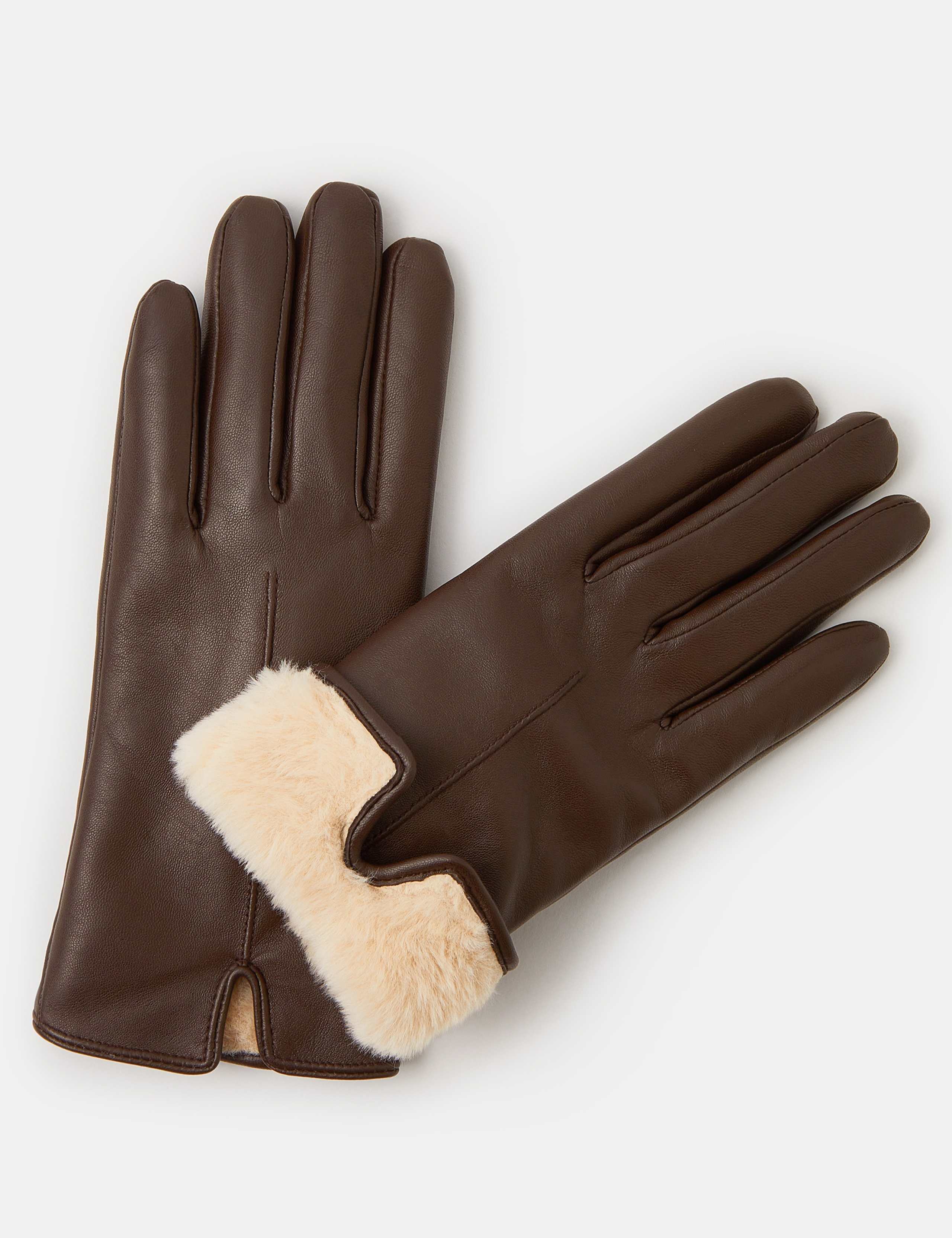 Leather Faux Fur Lined Gloves 2 of 2