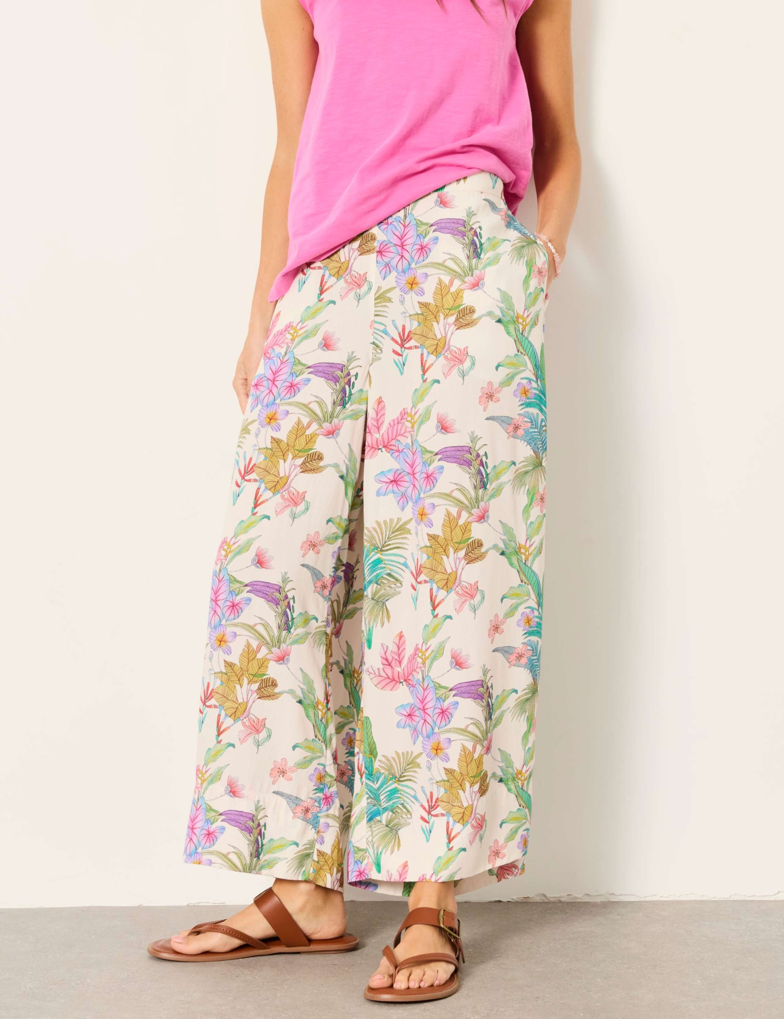 Floral Elasticated Waist Wide Leg Trousers 3 of 6