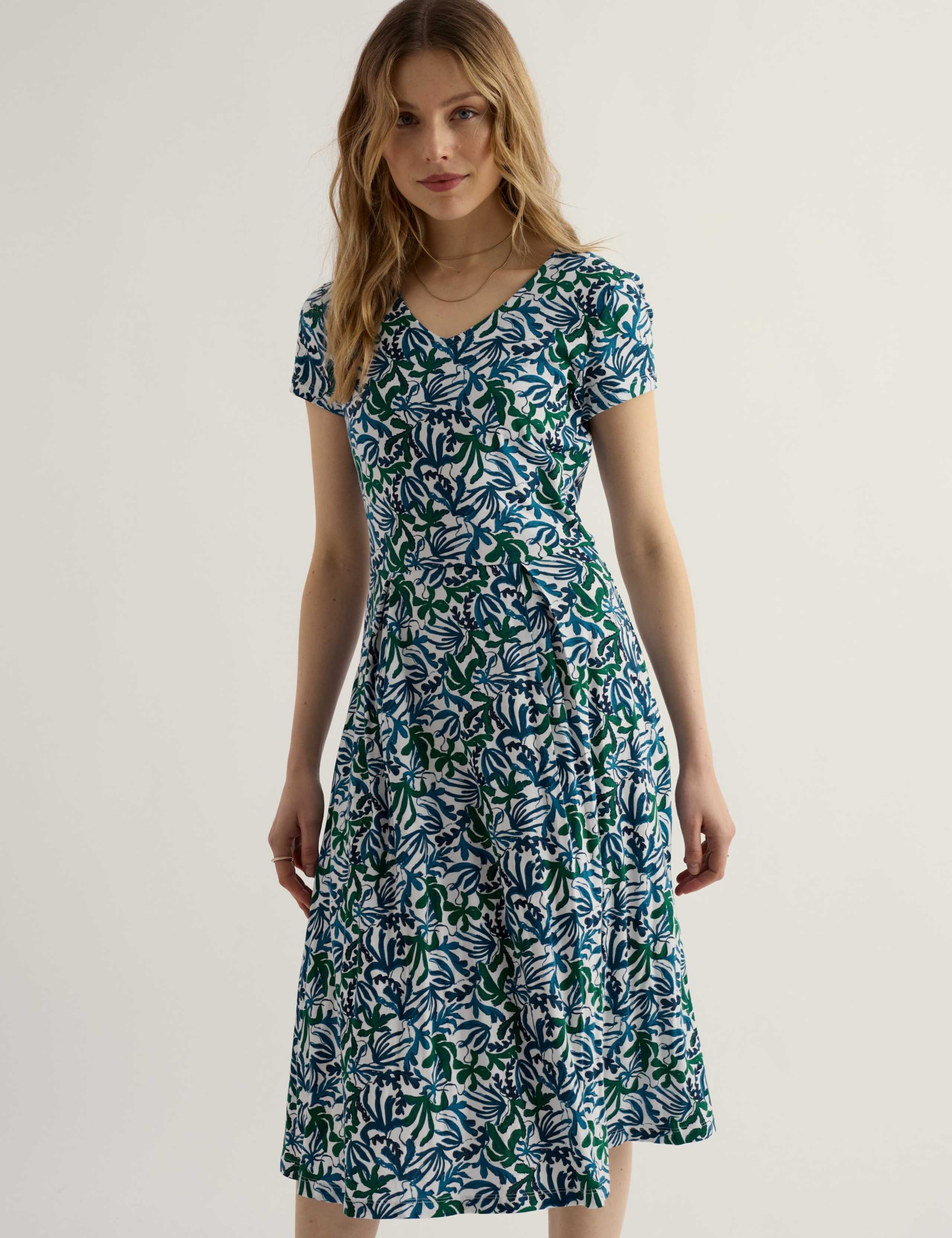 Cotton Rich Jersey Floral V-Neck Skater Dress 3 of 5