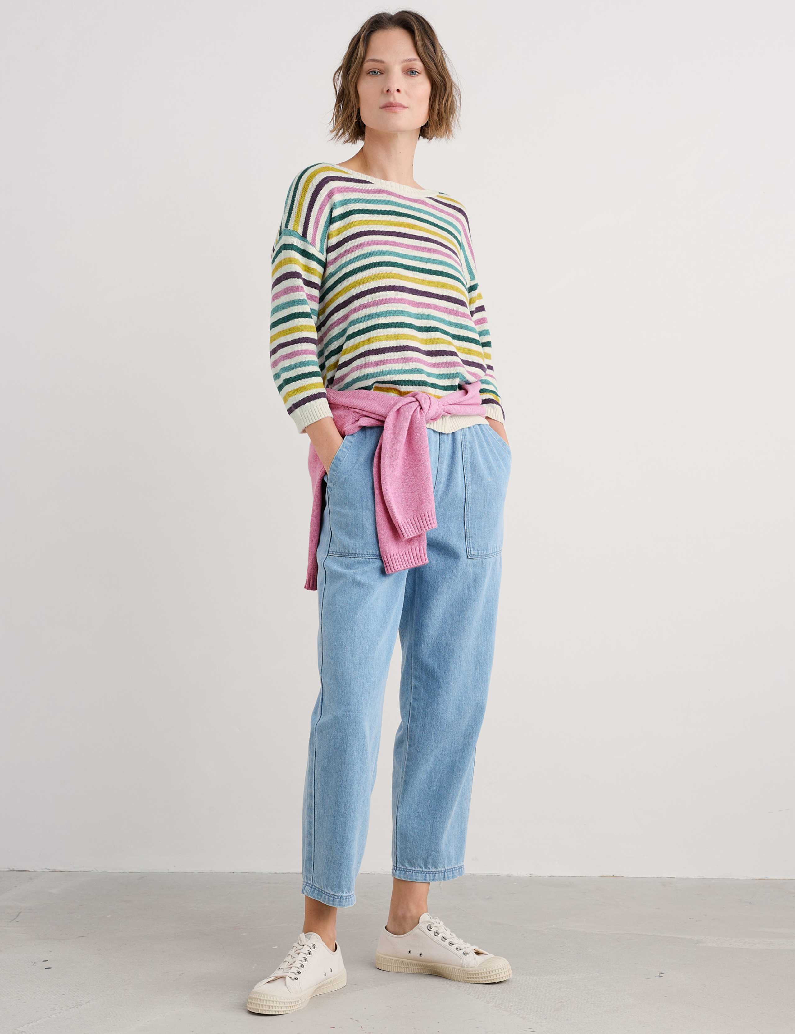 Cotton Rich Striped Jumper with Linen 3 of 4