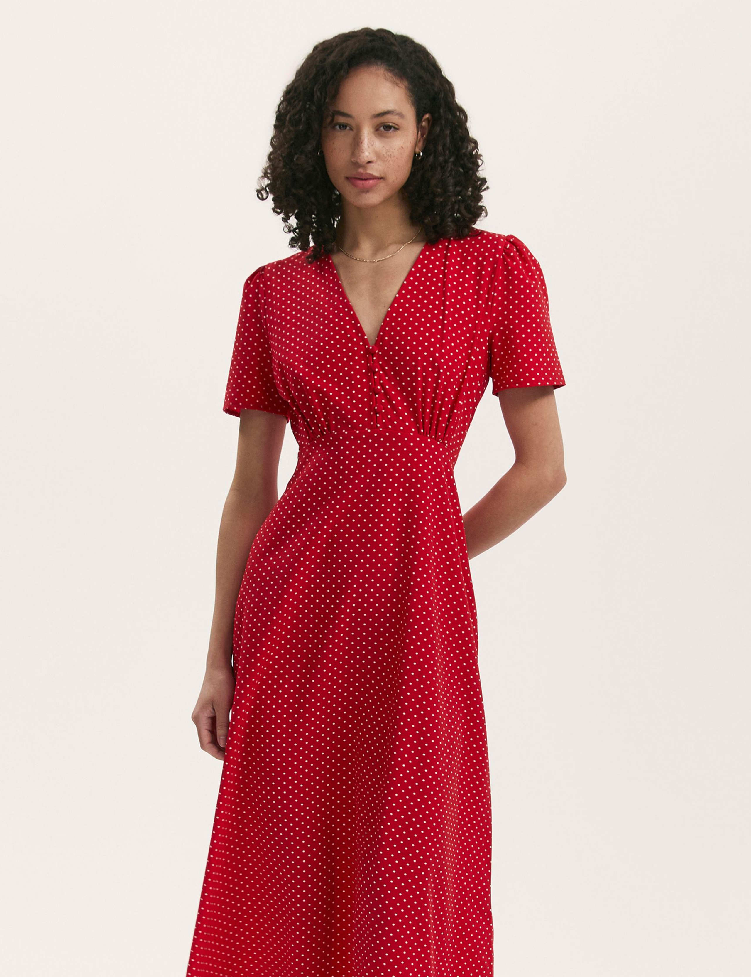 Polka Dot V-Neck Midi Tea Dress 3 of 4