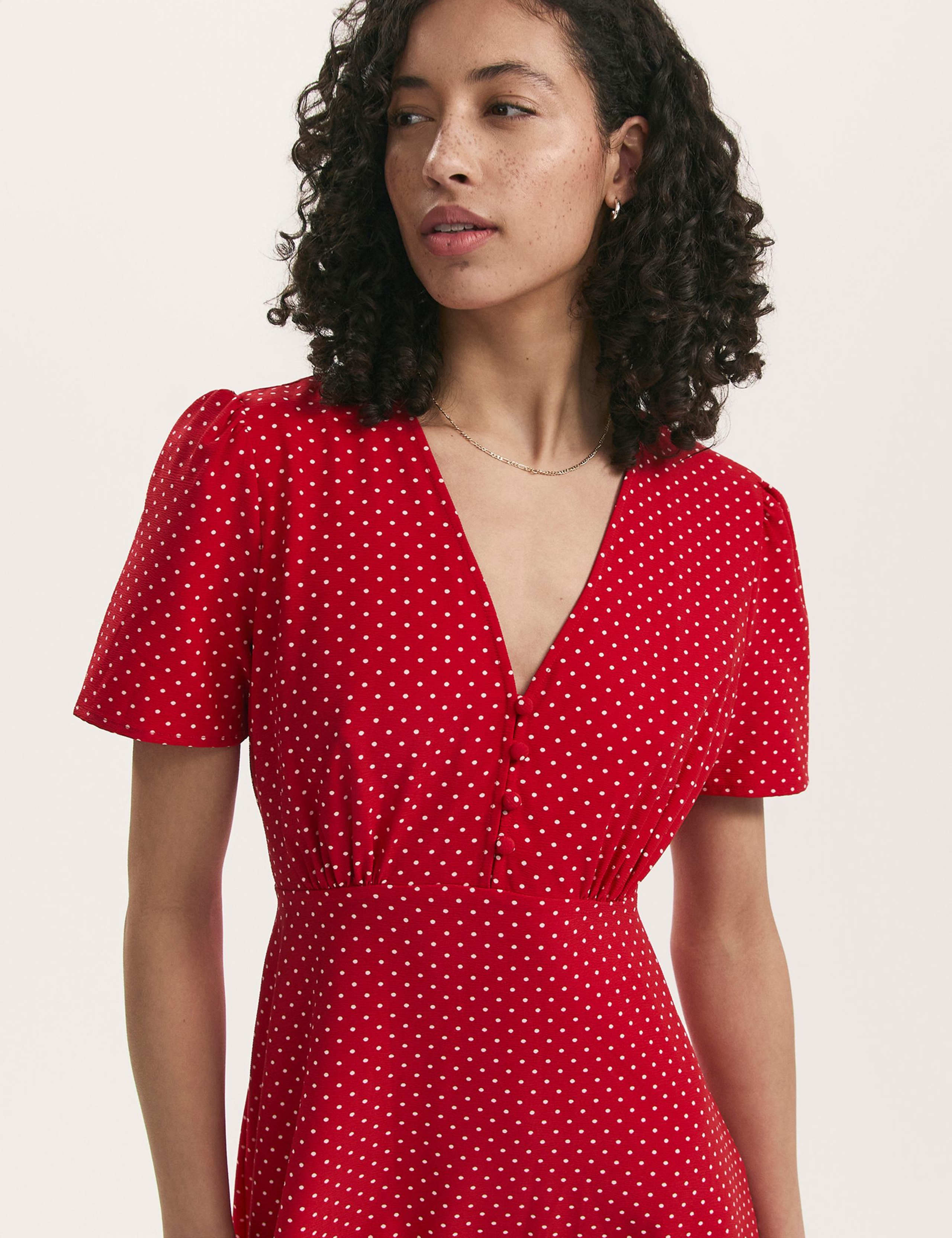 Polka Dot V-Neck Midi Tea Dress 4 of 4