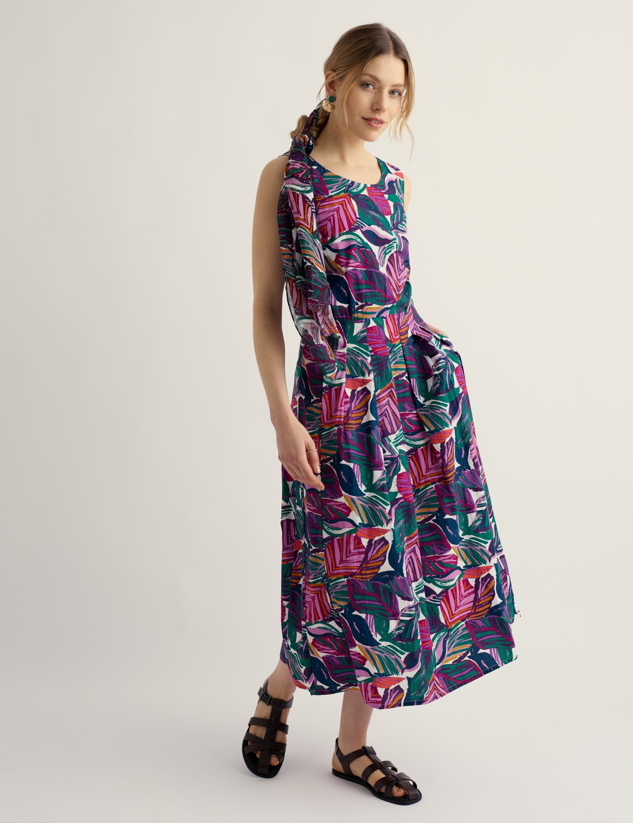 Pure Cotton Floral Midi Skater Dress 3 of 5
