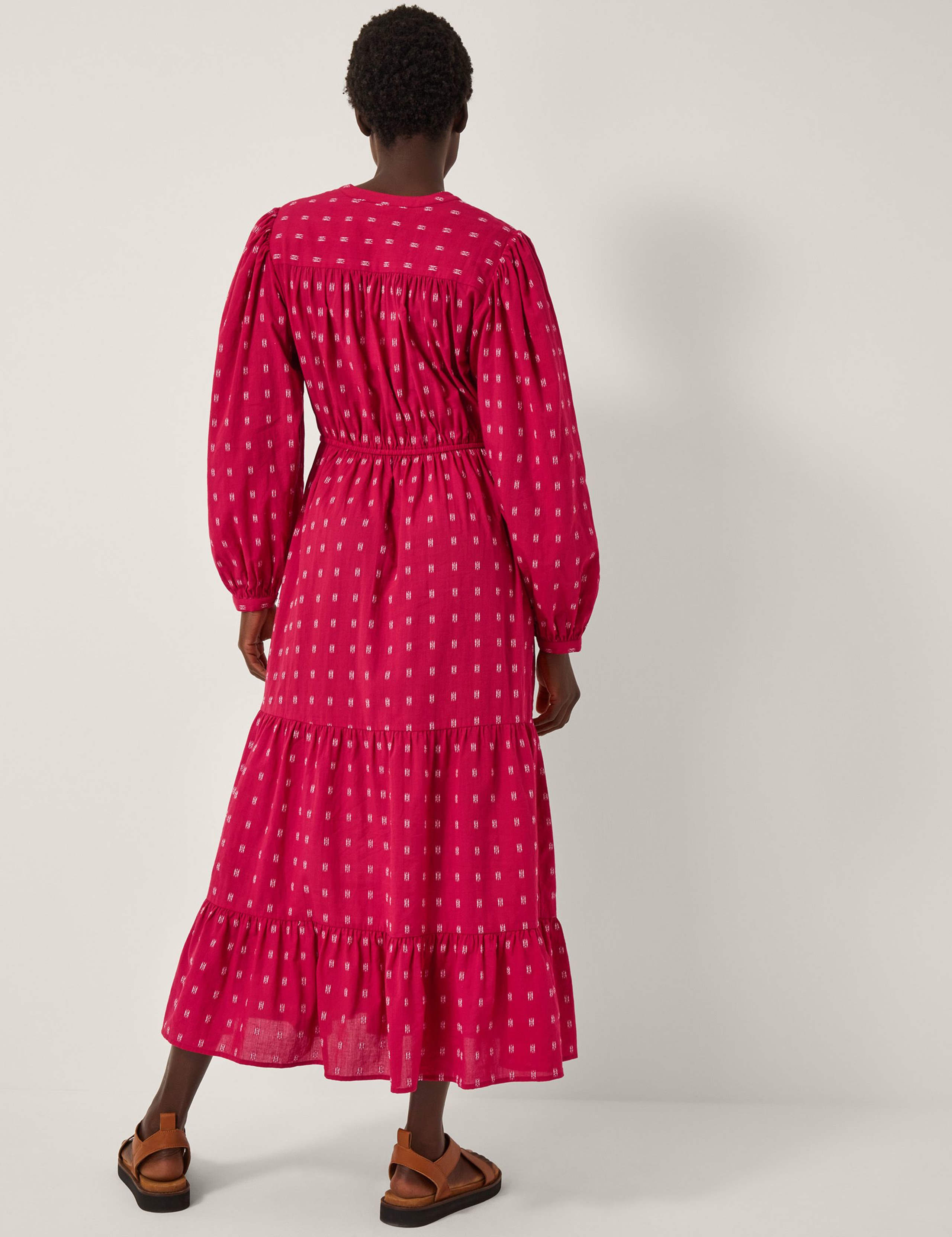 Poppy Long Sleeve Tiered Midi Dress Red 3 of 4