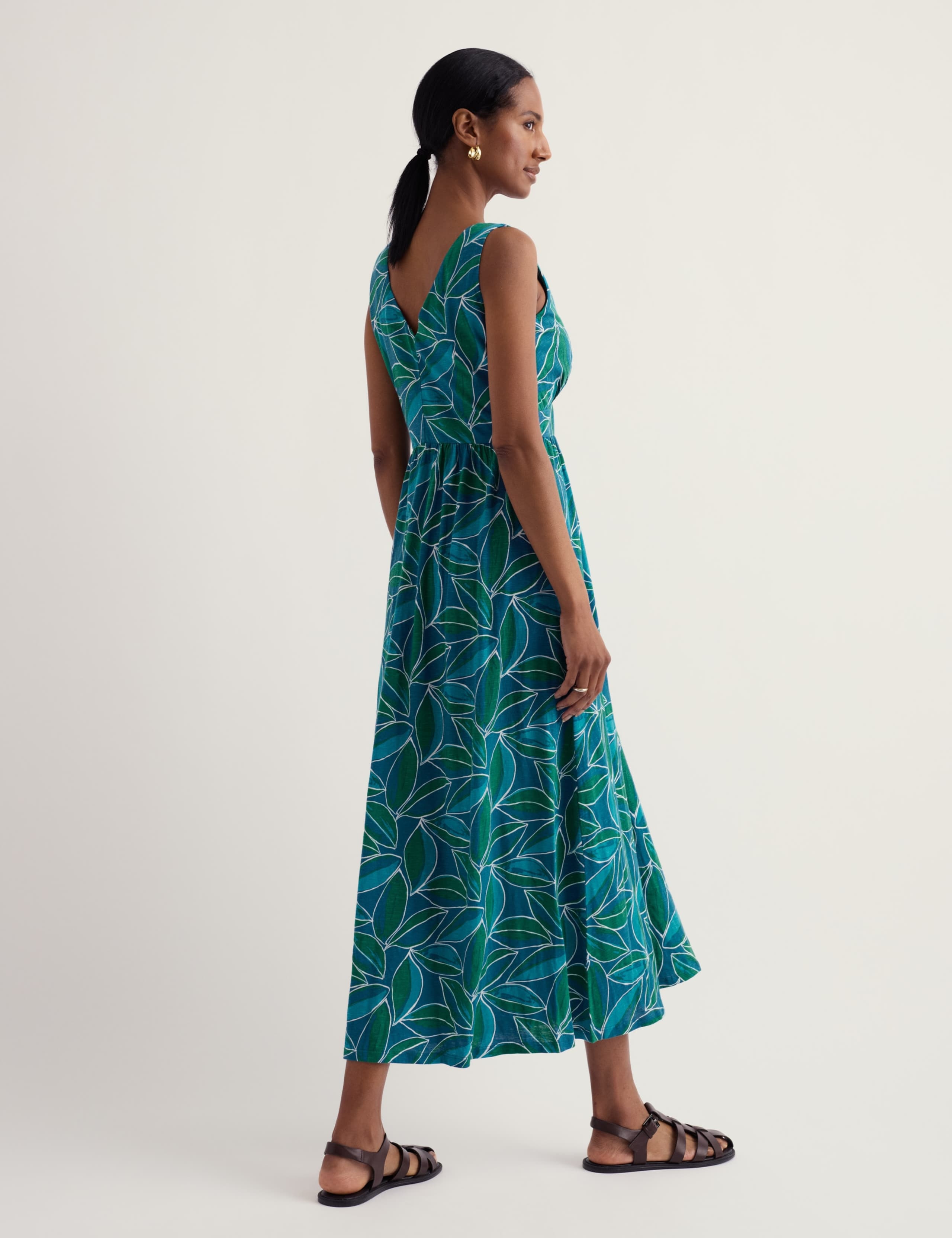 Pure Cotton Print V-Neck Midaxi Skater Dress 3 of 5