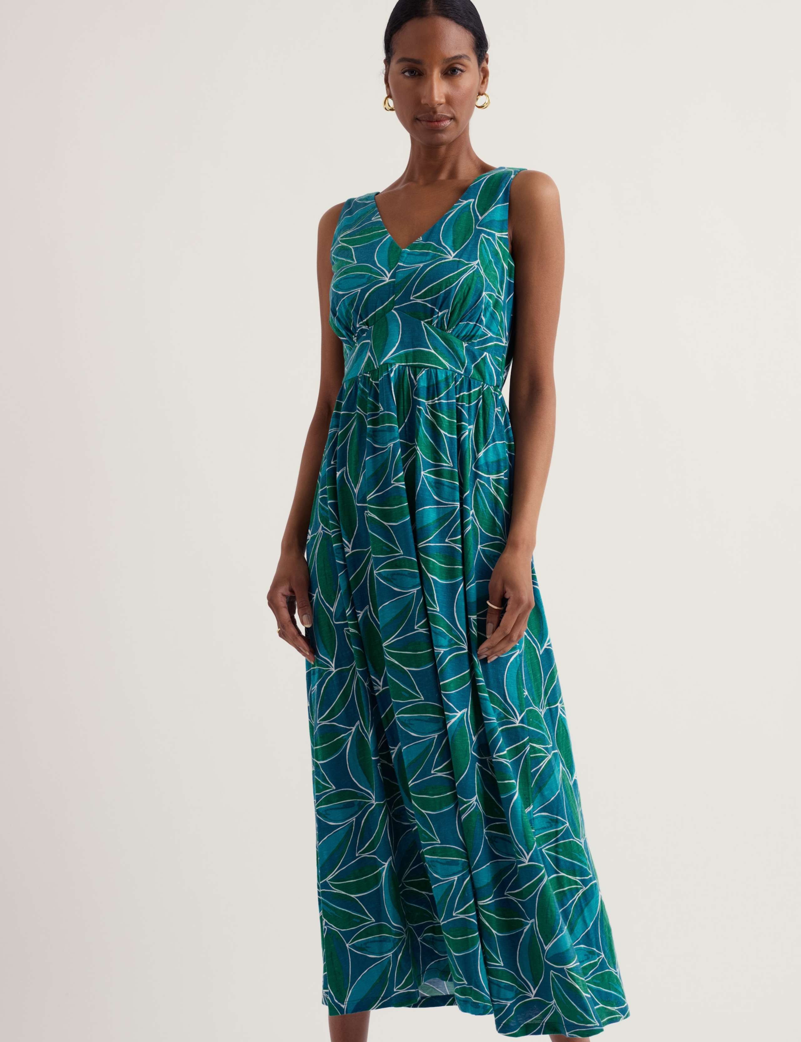 Pure Cotton Print V-Neck Midaxi Skater Dress 4 of 5