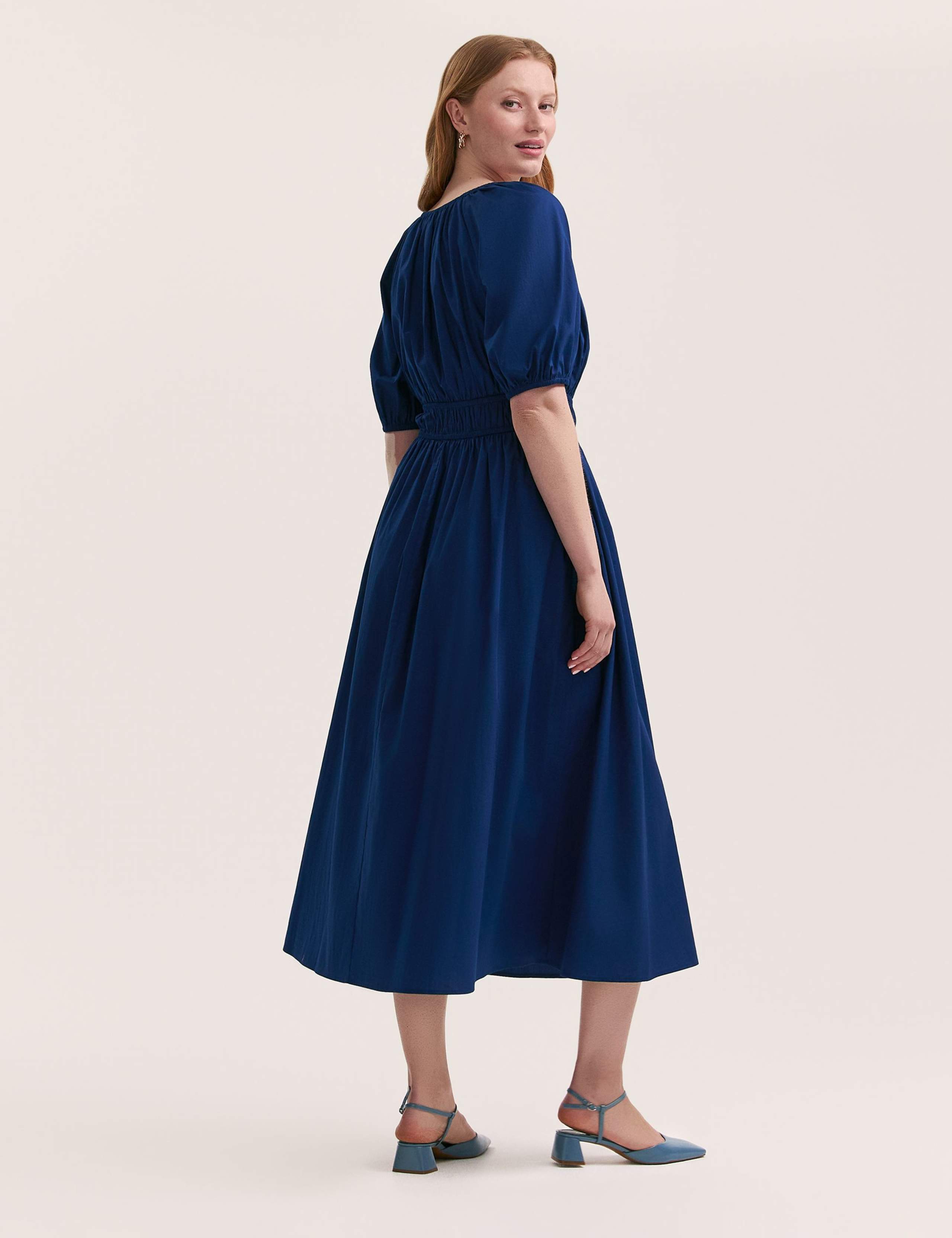 Pure Cotton V-Neck Midi Waisted Dress 2 of 4