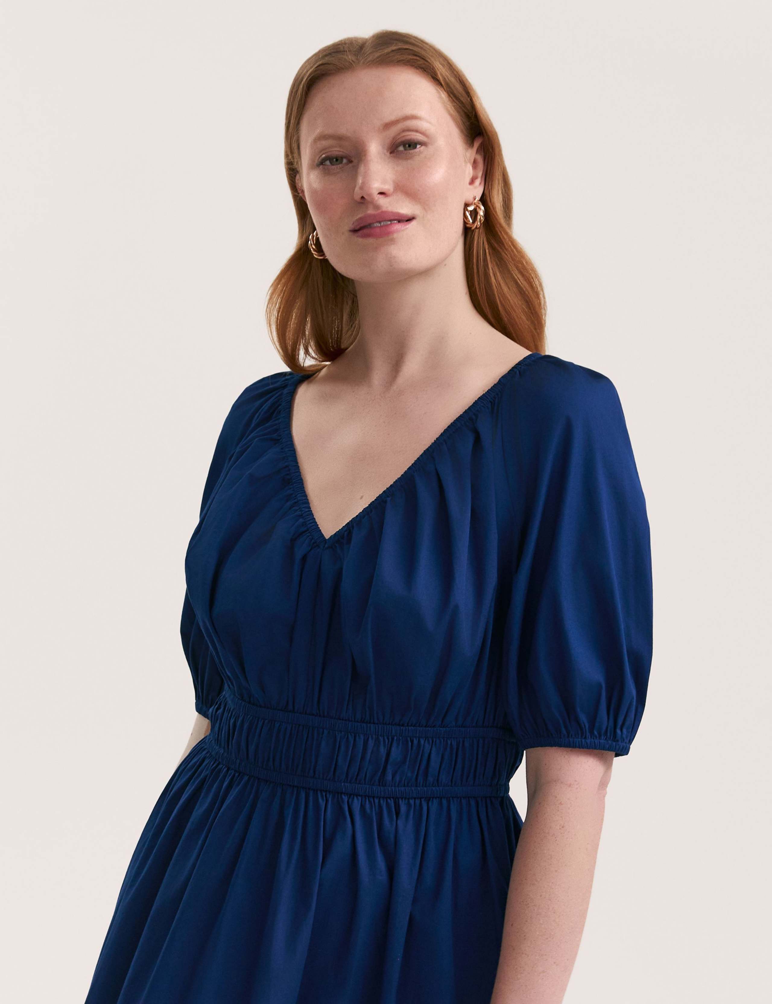 Pure Cotton V-Neck Midi Waisted Dress 4 of 4