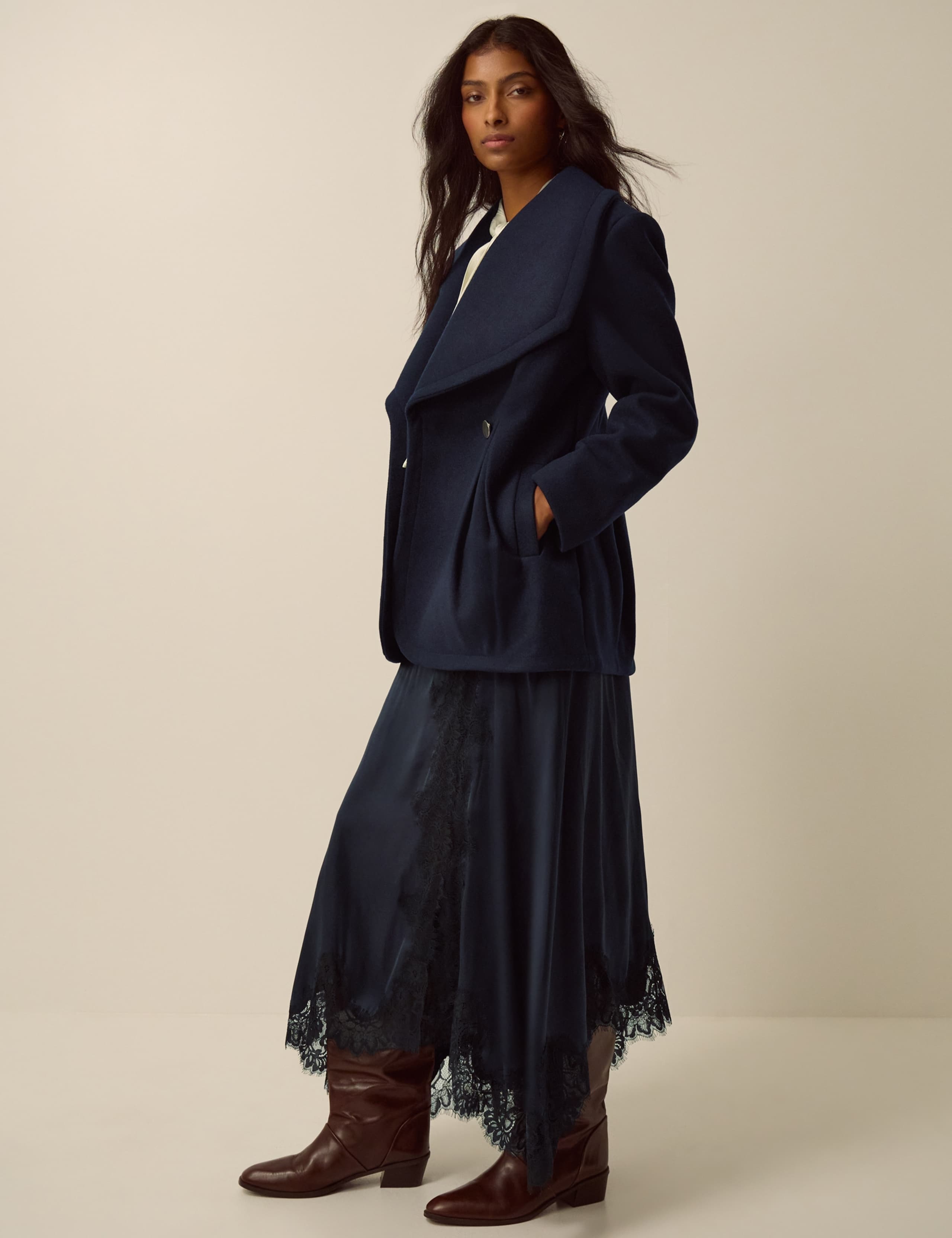 Collared Lightweight Coat With Wool 4 of 5