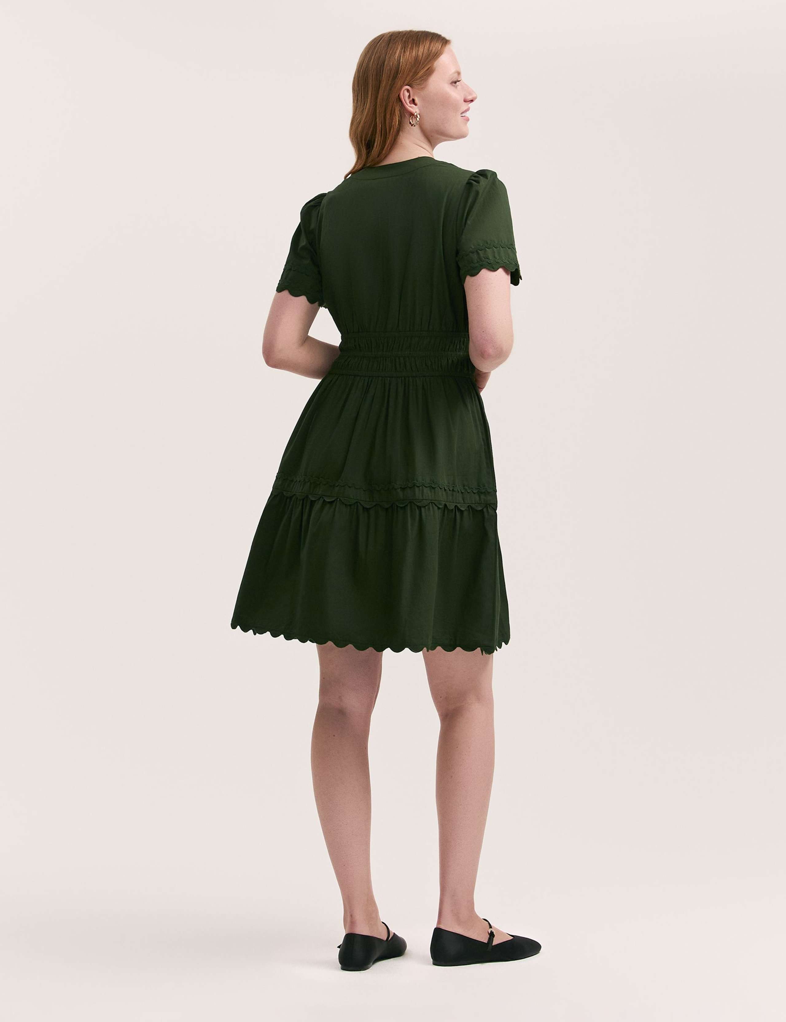 Pure Cotton V-Neck Knee Length Tiered Dress 2 of 4