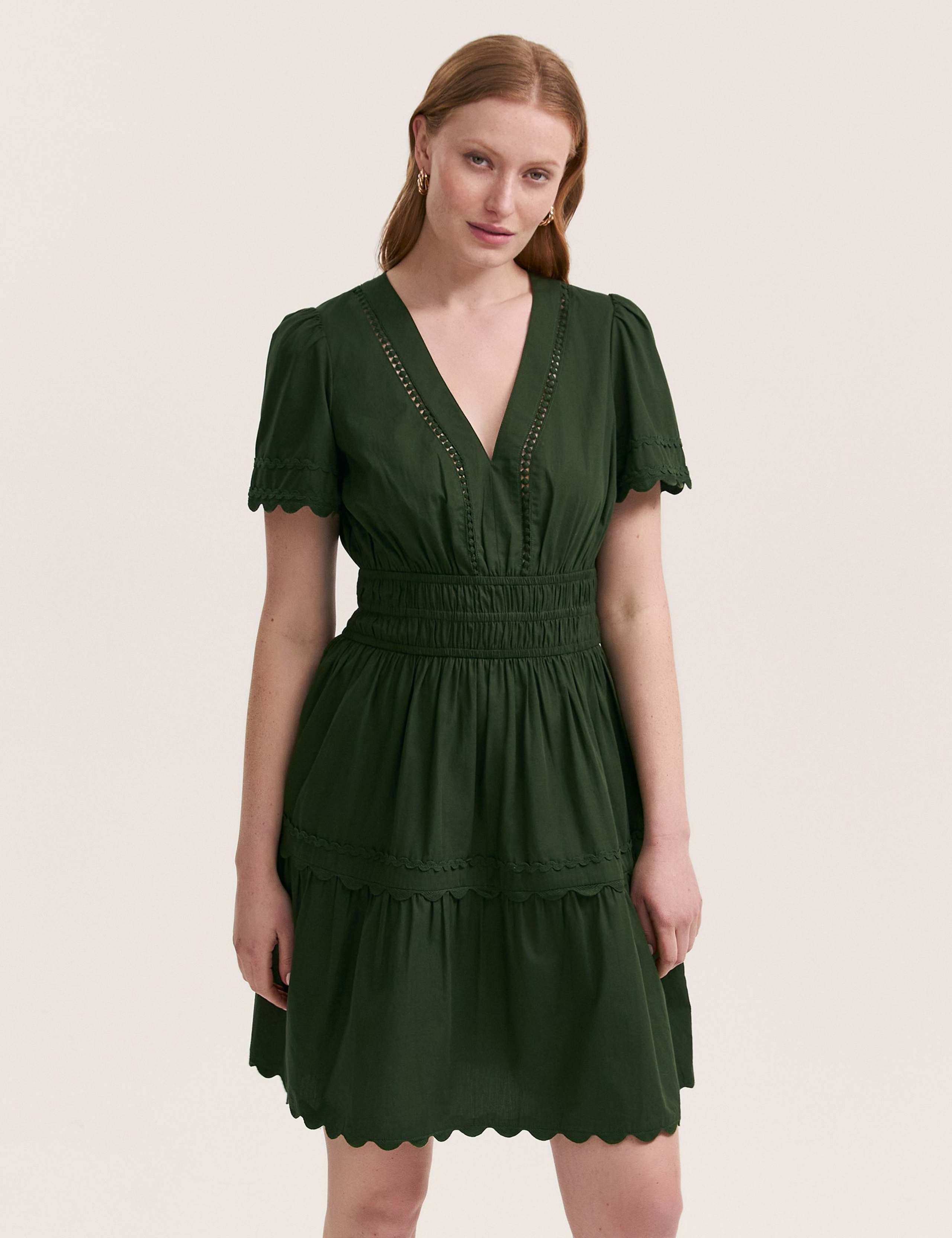 Pure Cotton V-Neck Knee Length Tiered Dress 3 of 4