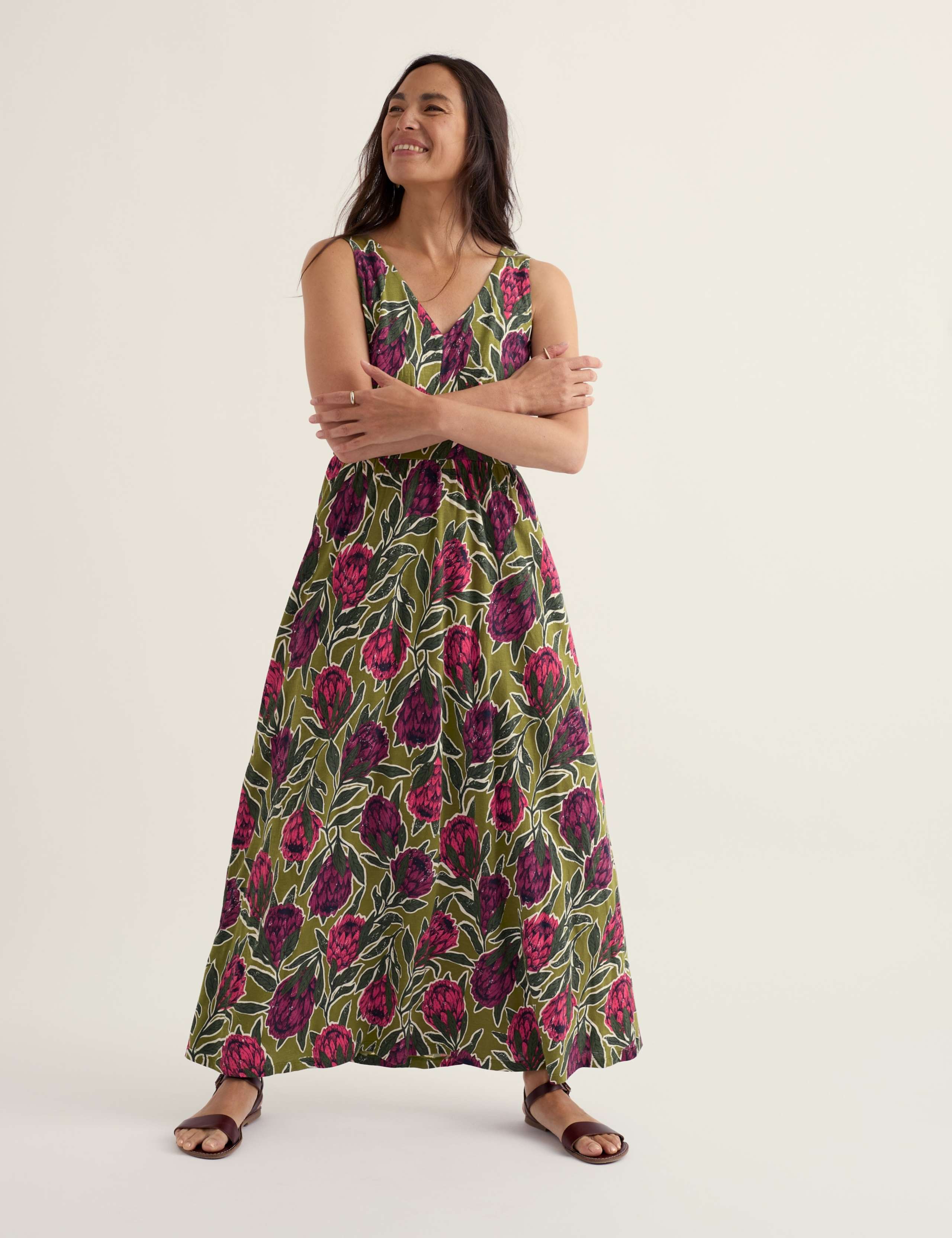 Pure Cotton Floral V-Neck Midaxi Smock Dress 1 of 5
