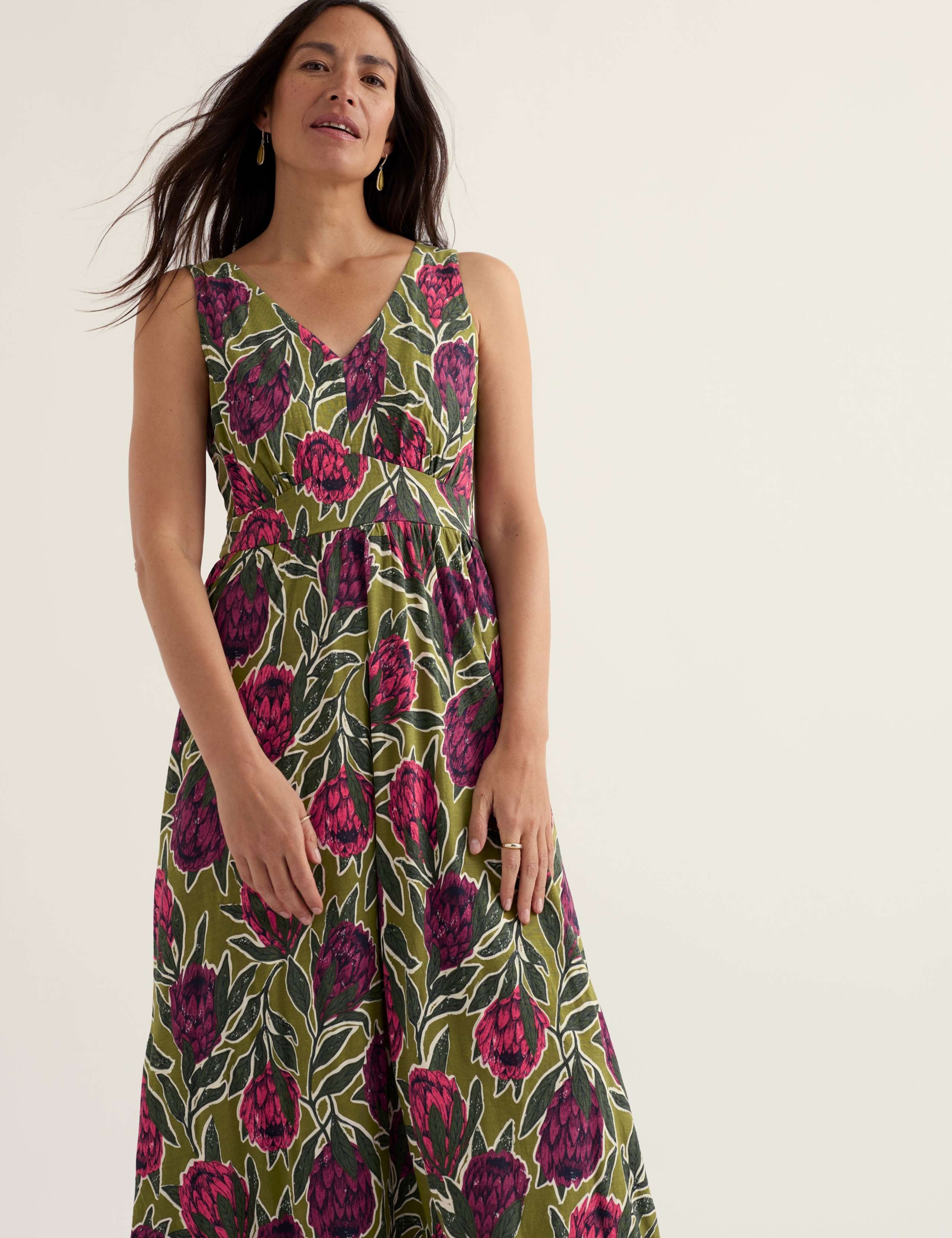 Pure Cotton Floral V-Neck Midaxi Smock Dress 4 of 5