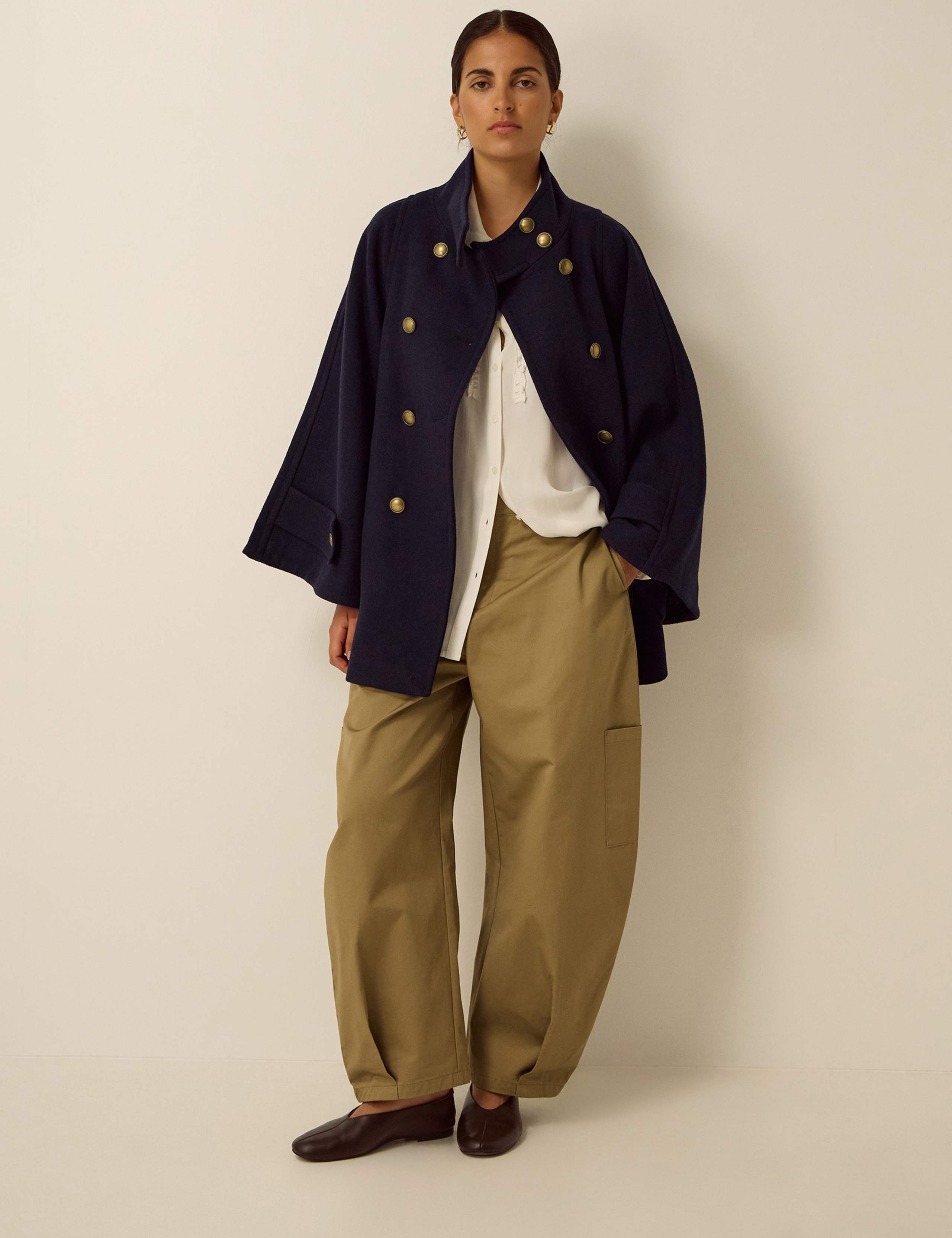 Funnel Neck Cape Coat with Wool 2 of 4