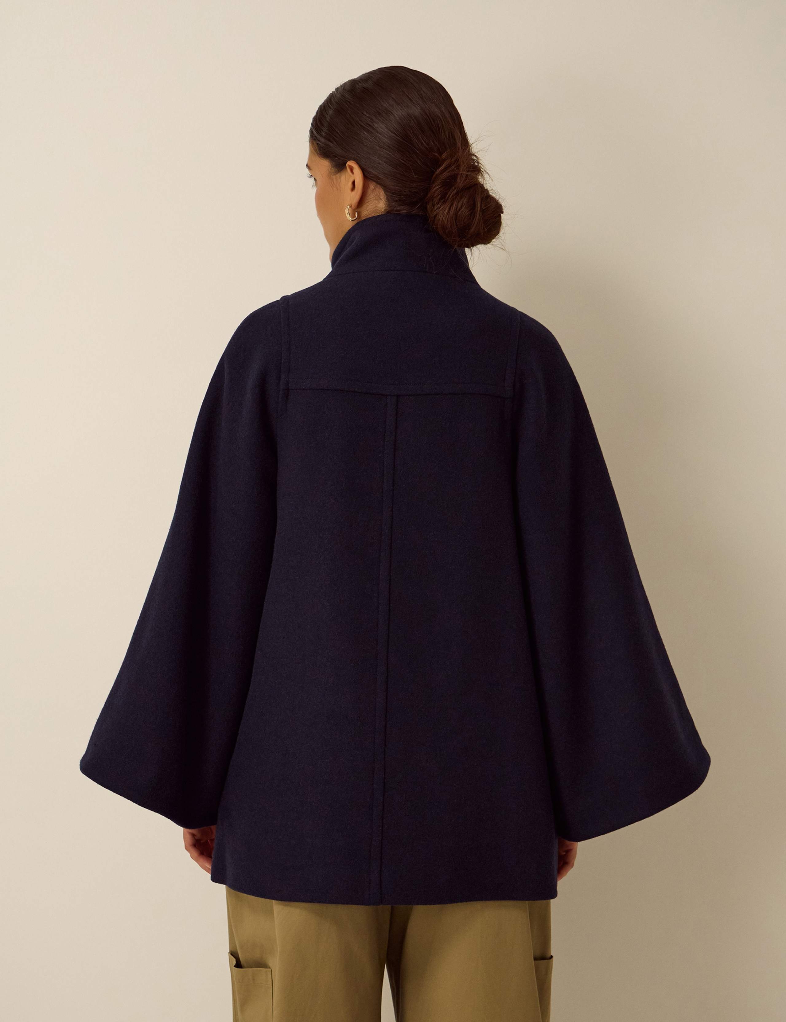 Funnel Neck Cape Coat with Wool 4 of 4
