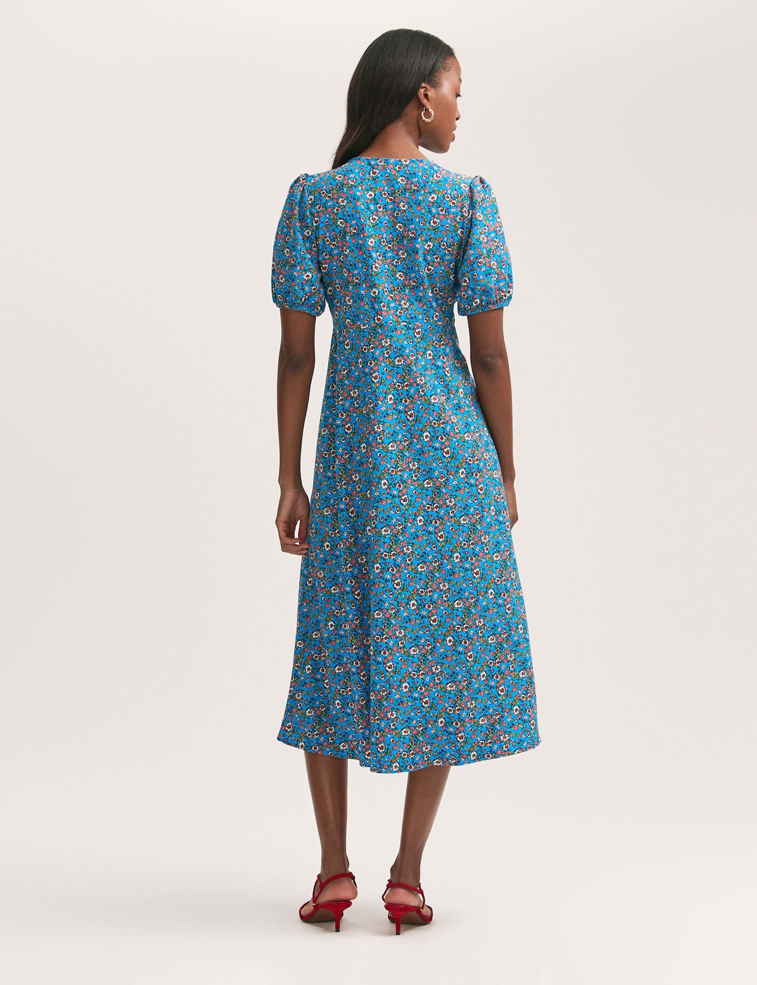 Crepe V-Neck Button Through Midi Tea Dress 2 of 4