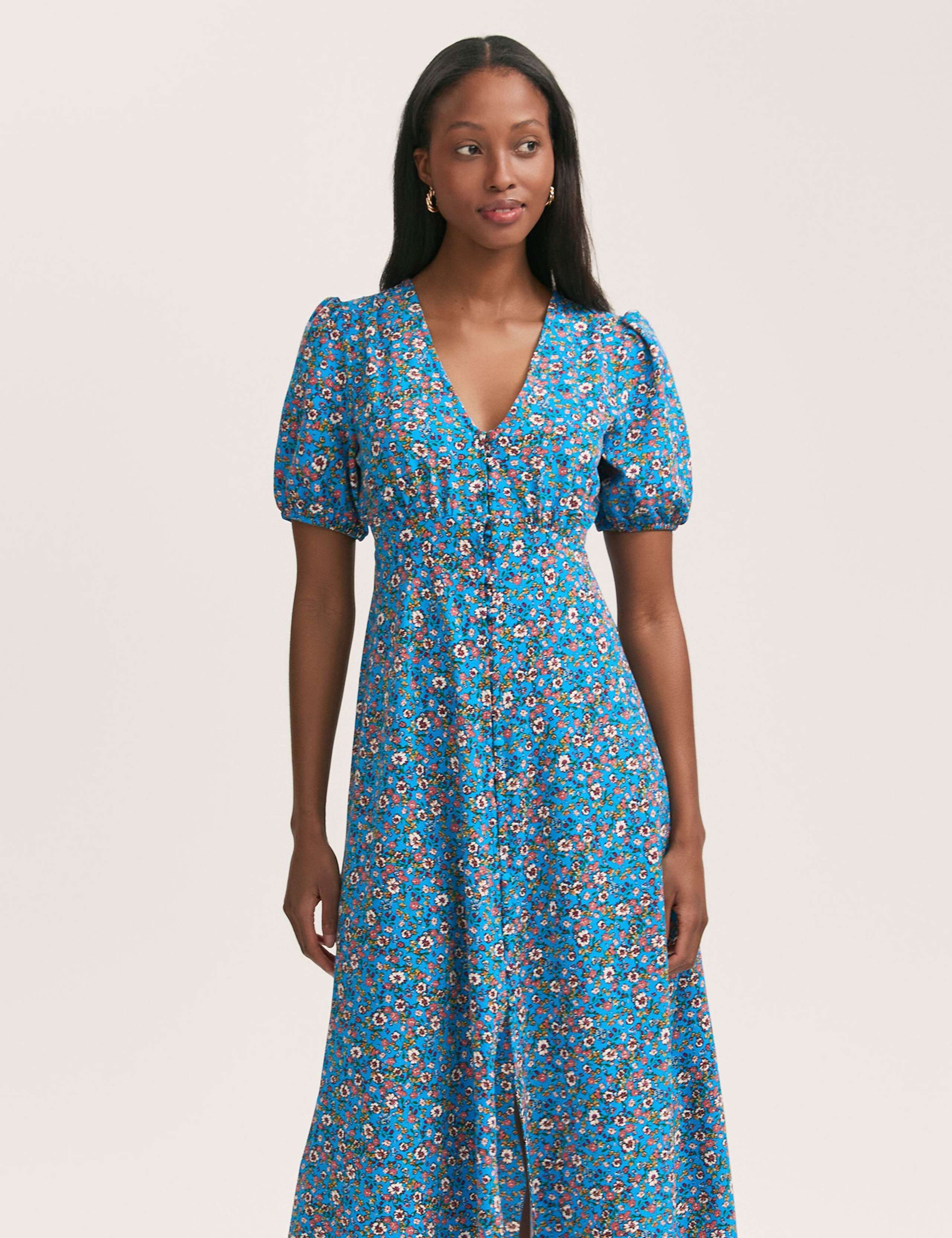 Crepe V-Neck Button Through Midi Tea Dress 3 of 4