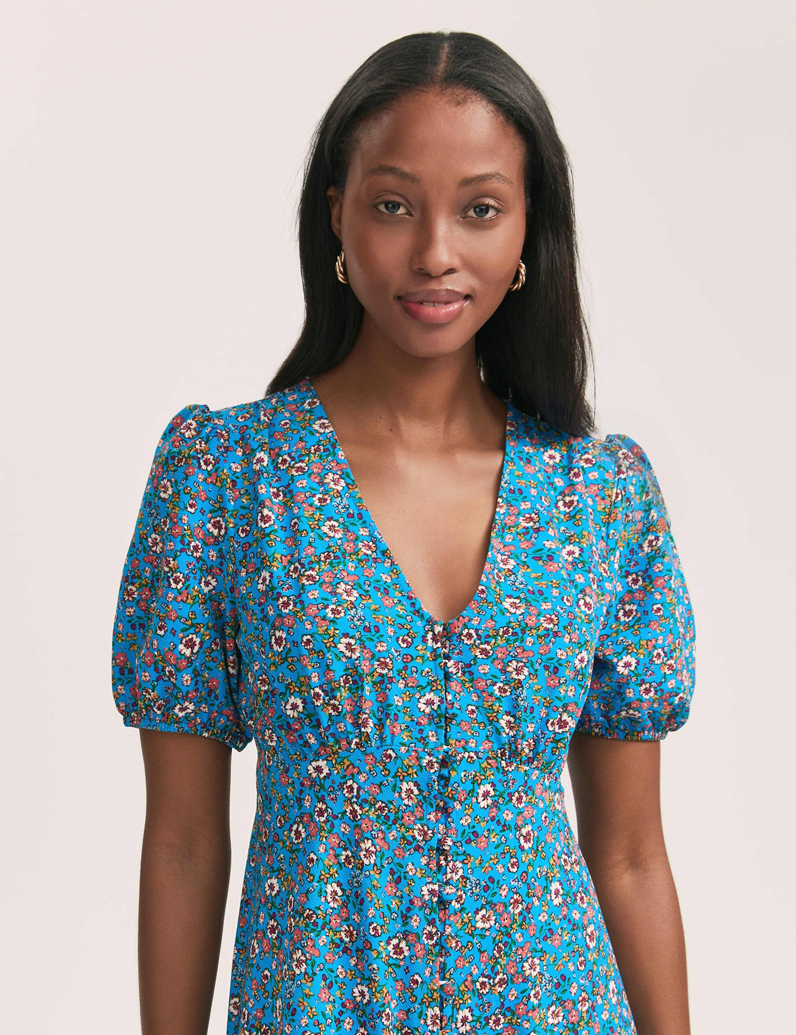 Crepe V-Neck Button Through Midi Tea Dress 4 of 4