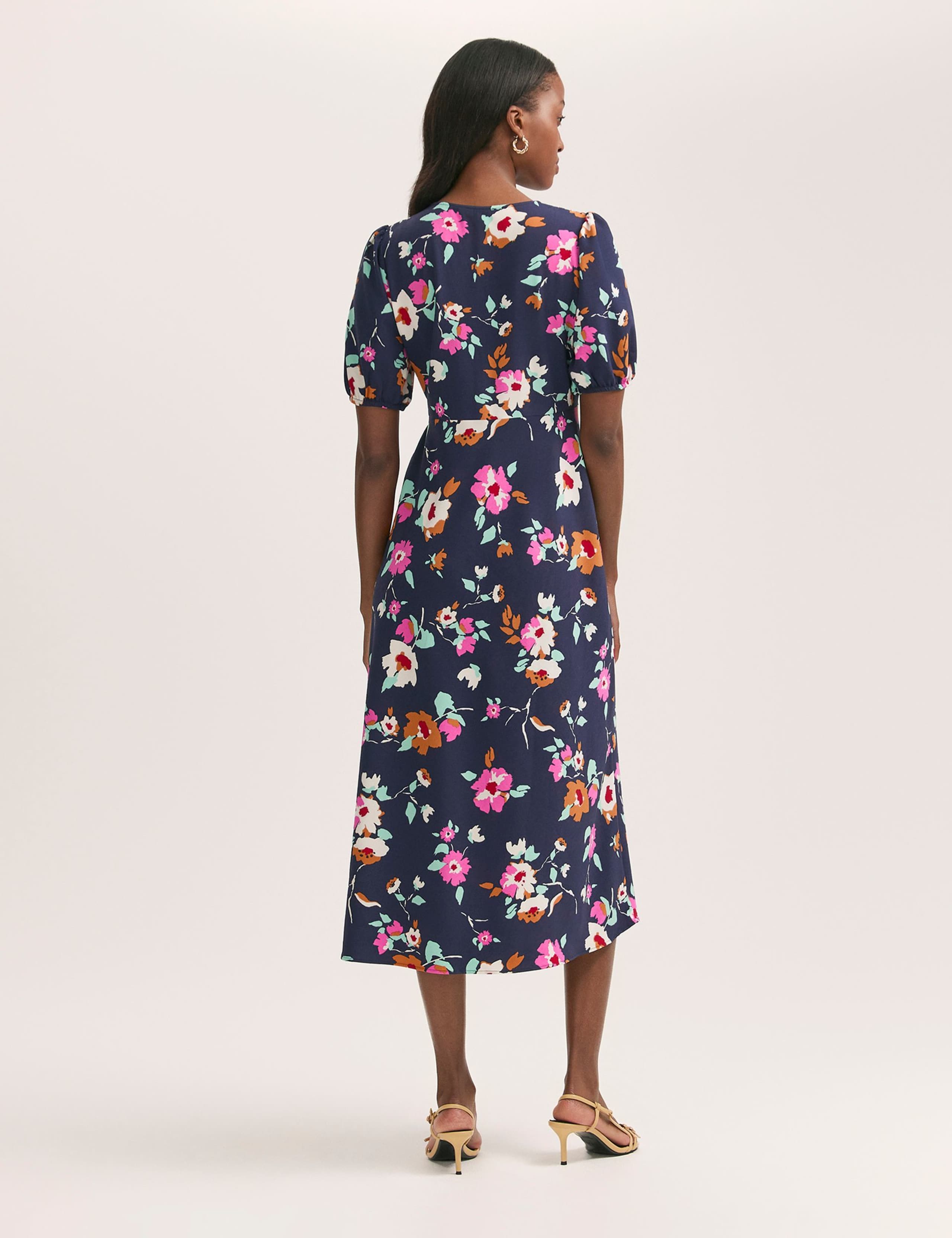 Crepe V-Neck Button Through Midi Tea Dress 2 of 4