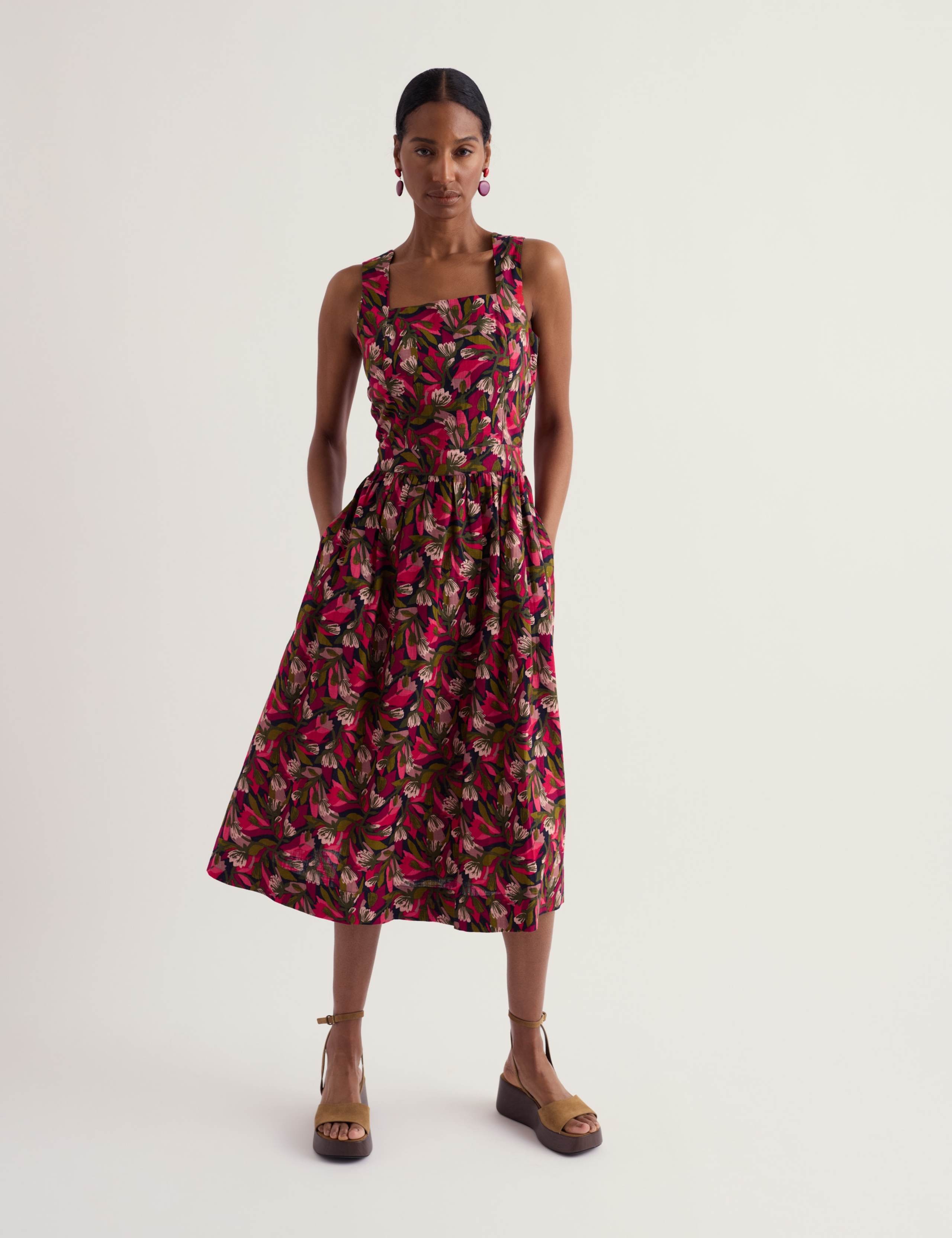 Pure Cotton Floral Midi Skater Dress 1 of 5