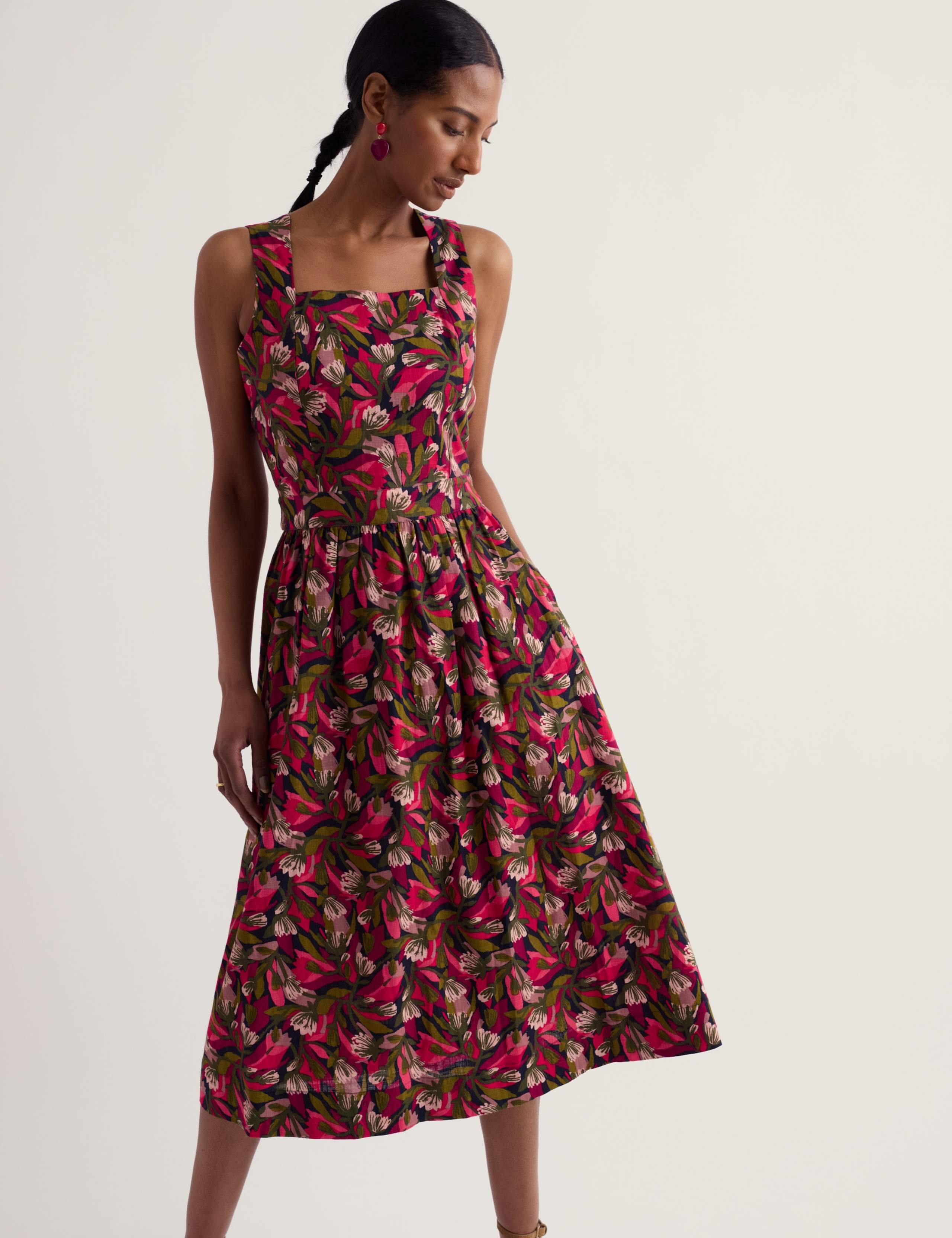 Pure Cotton Floral Midi Skater Dress 3 of 5