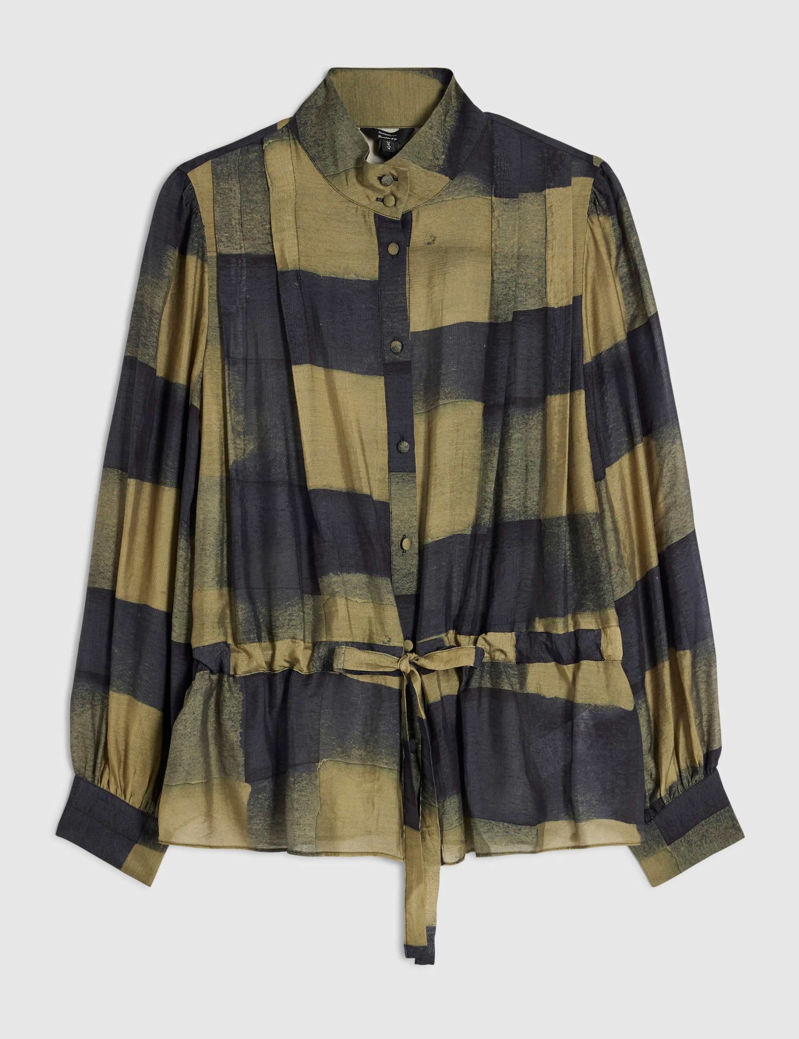 Checked Funnel Neck Tie Waist Top 4 of 6