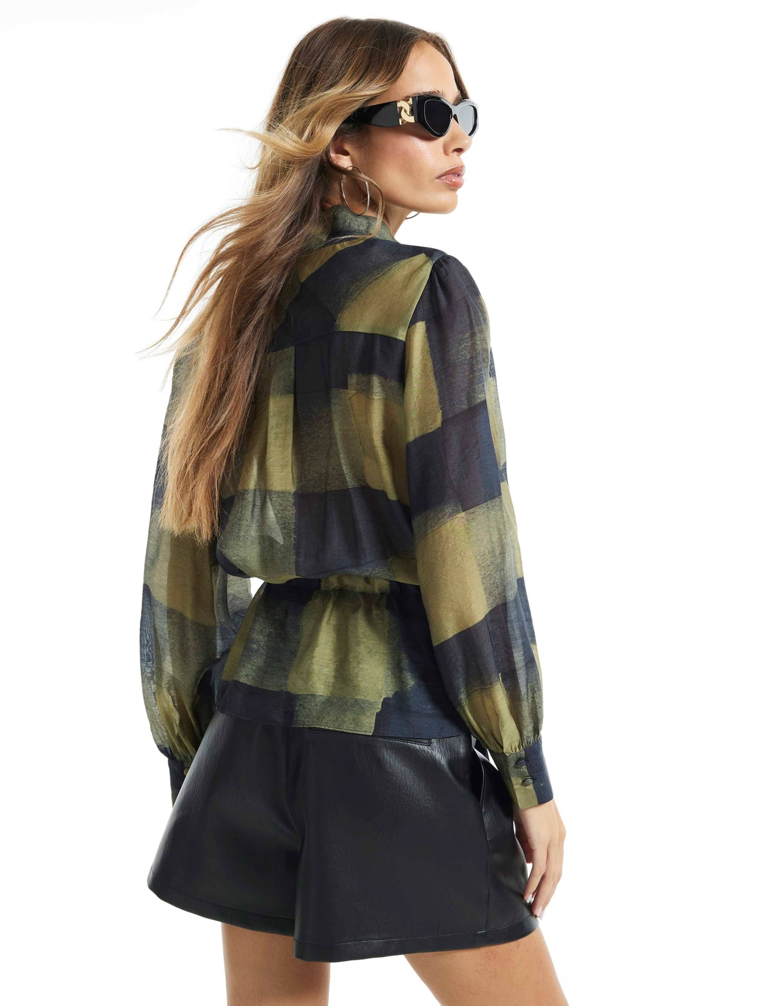 Checked Funnel Neck Tie Waist Top 5 of 6