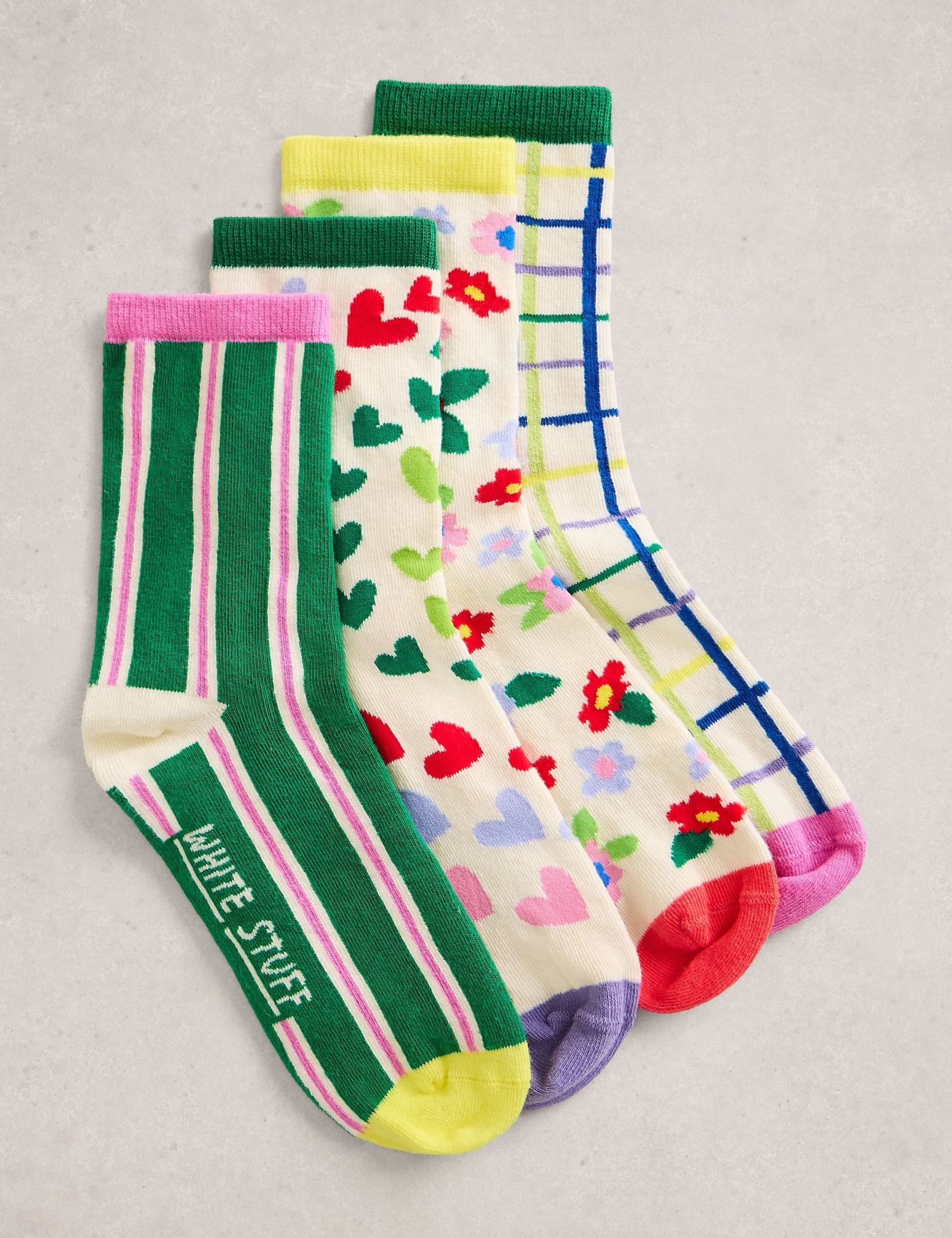 4 Pack Cotton Rich Patterned Ankle High Socks 4 of 4