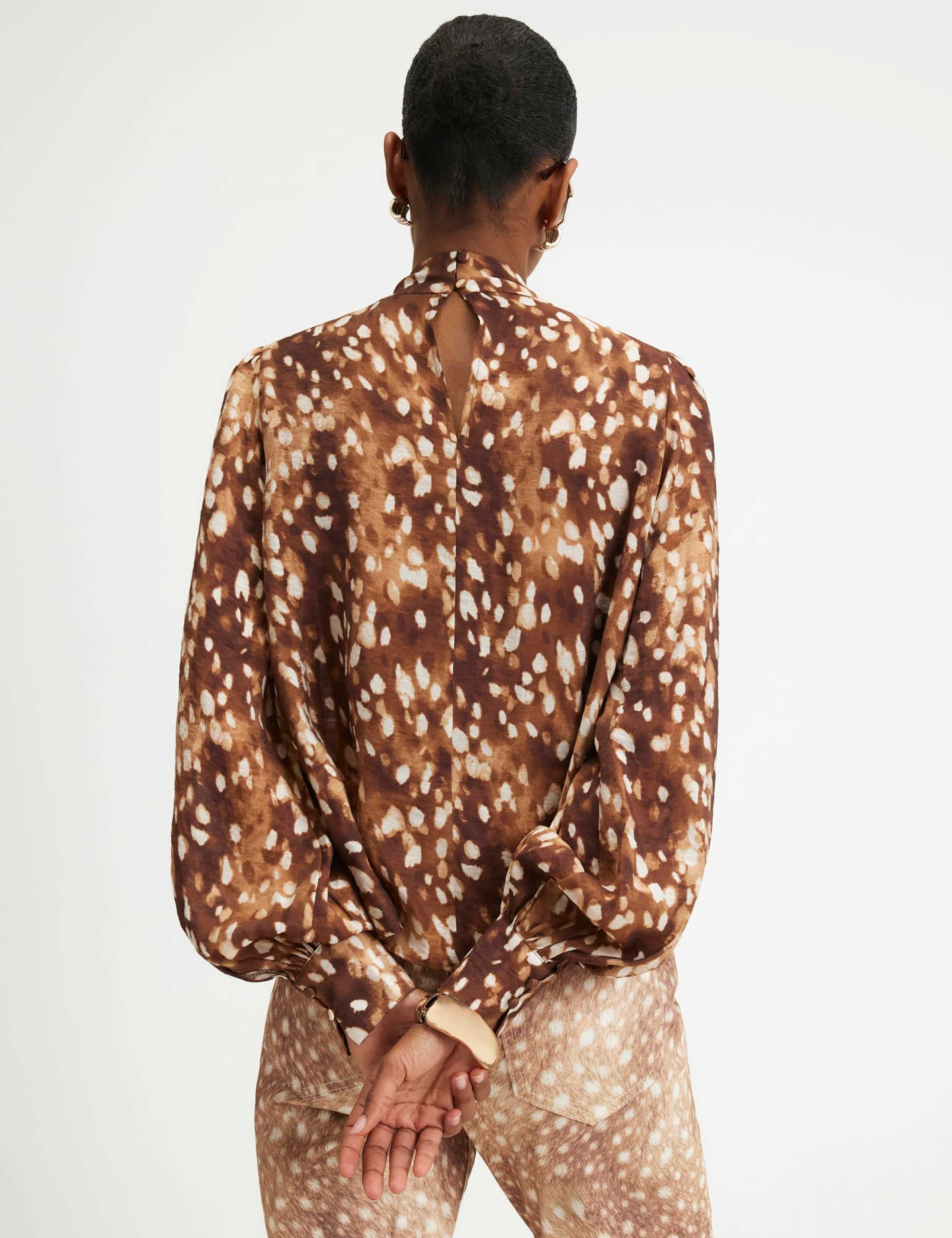 Deer Print Tie Neck Blouse 2 of 6