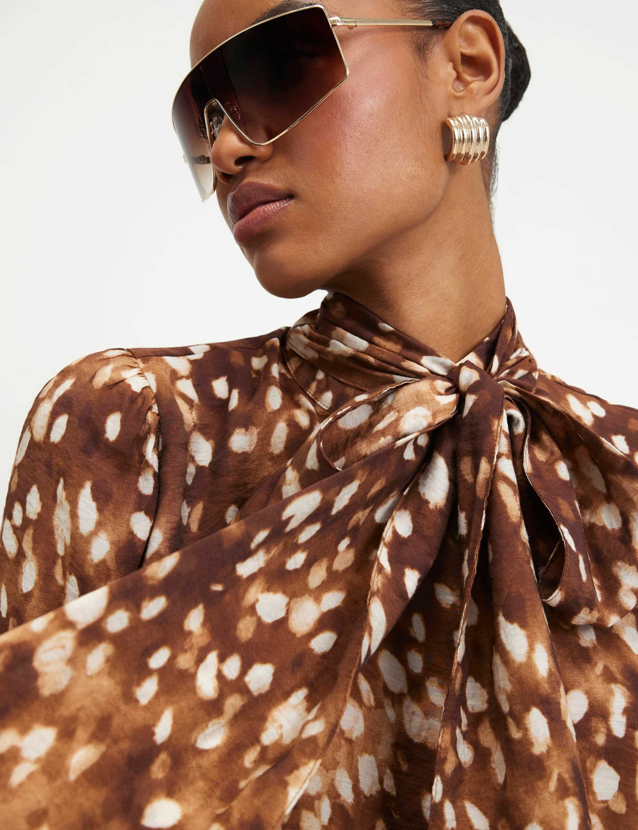Deer Print Tie Neck Blouse 3 of 6