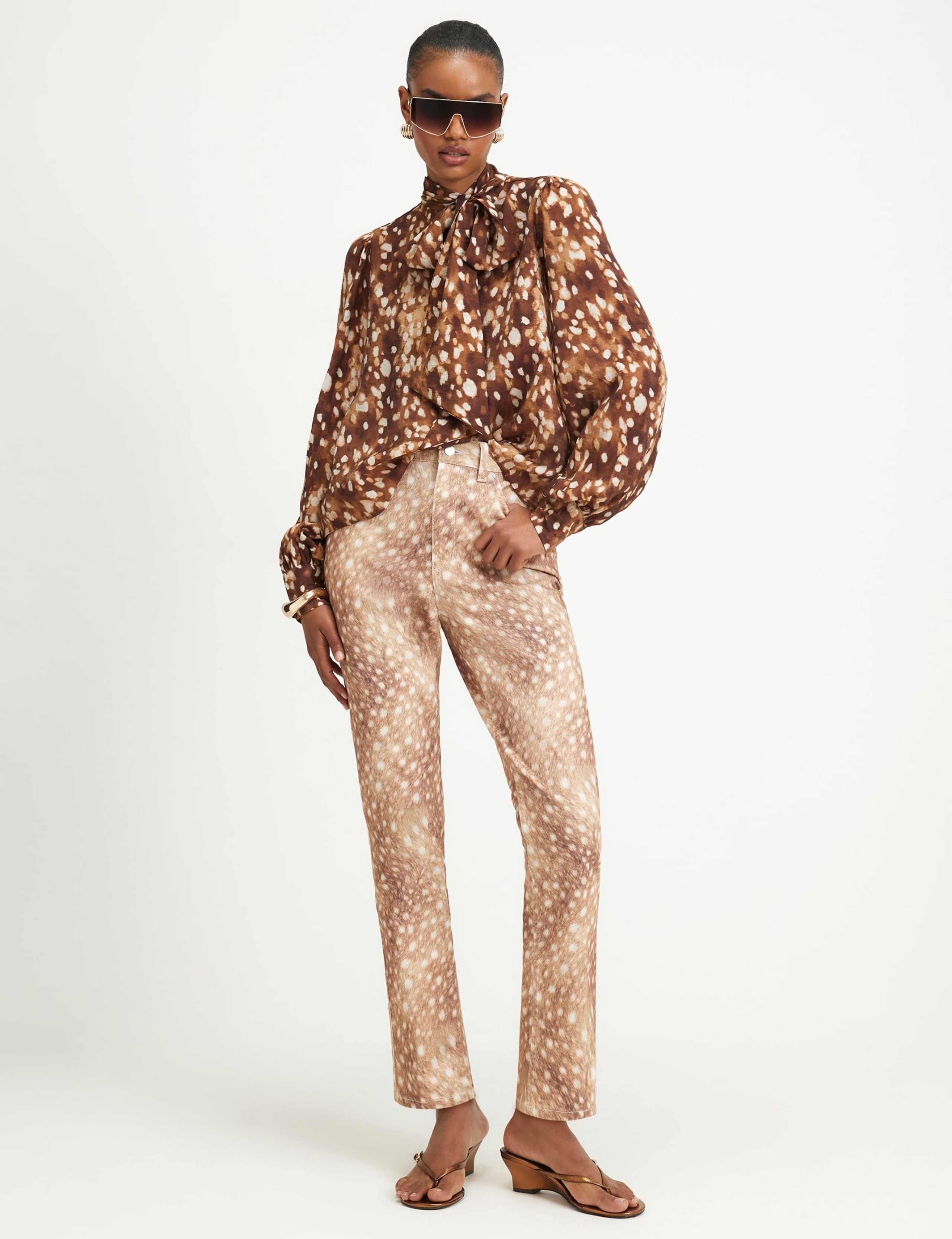 Deer Print Tie Neck Blouse 4 of 6