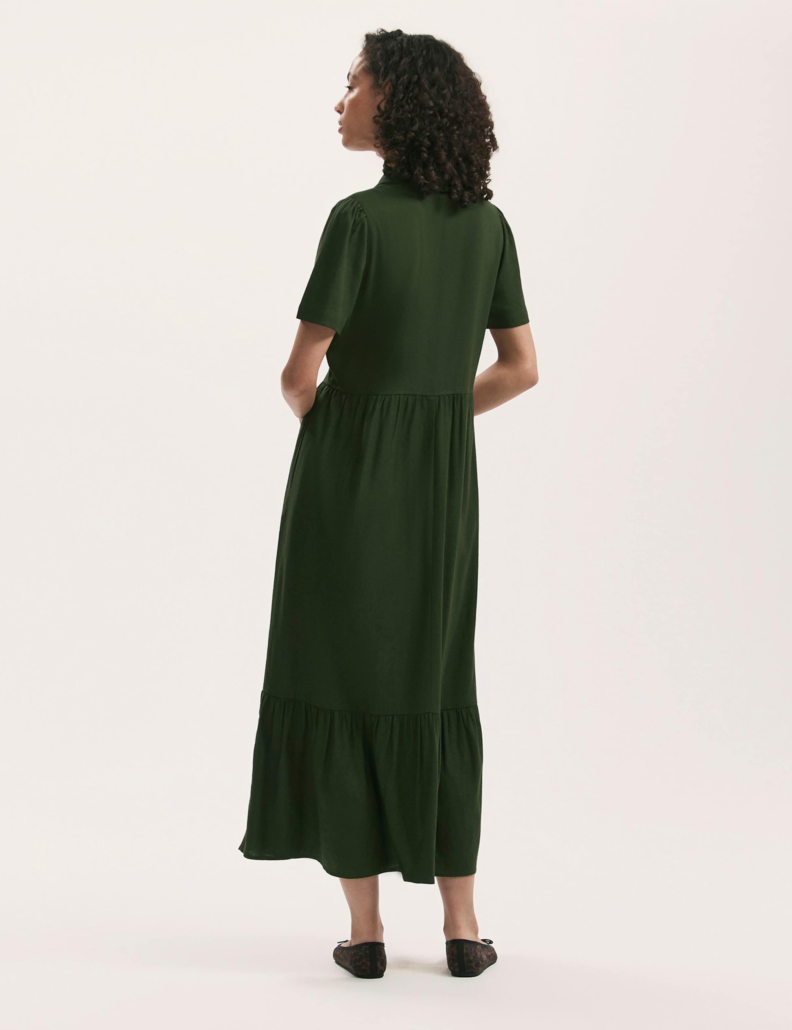Linen Blend Collared Midi Shirt Dress 2 of 4