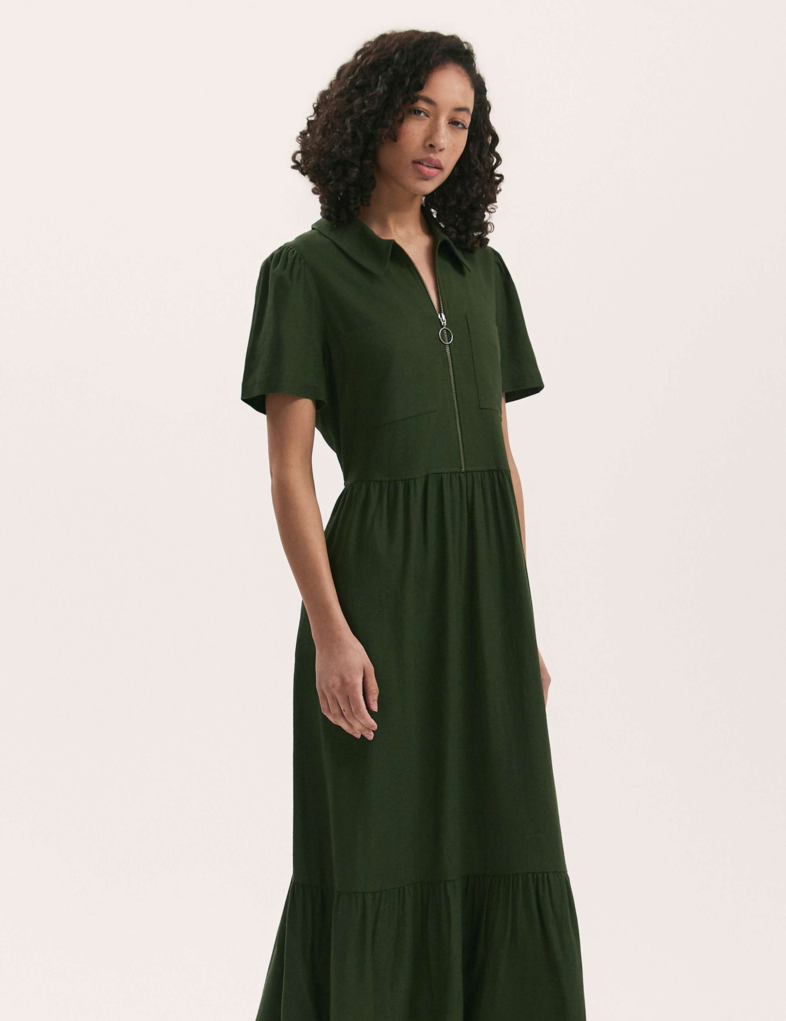 Linen Blend Collared Midi Shirt Dress 3 of 4