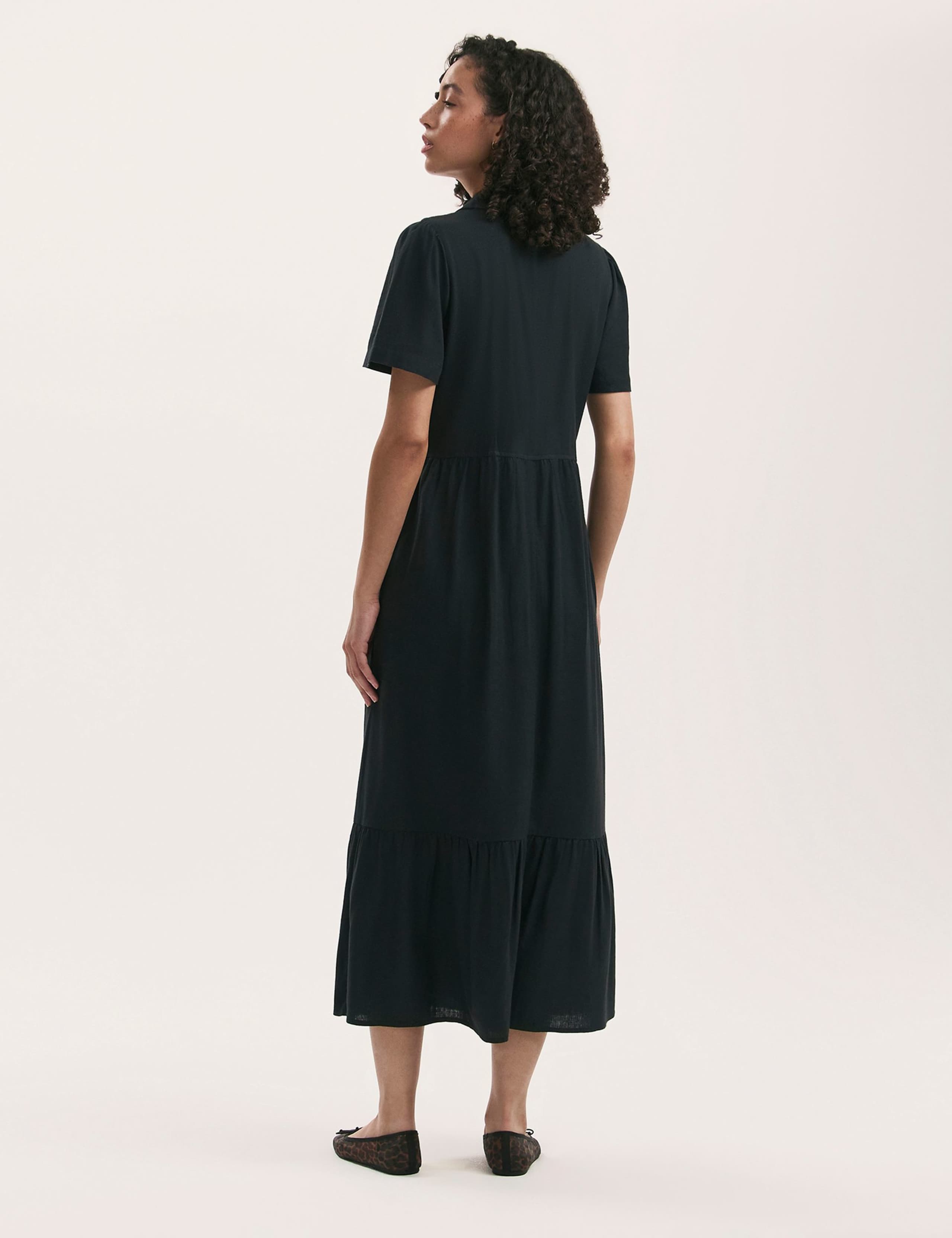 Linen Blend Collared Midi Shirt Dress 2 of 4