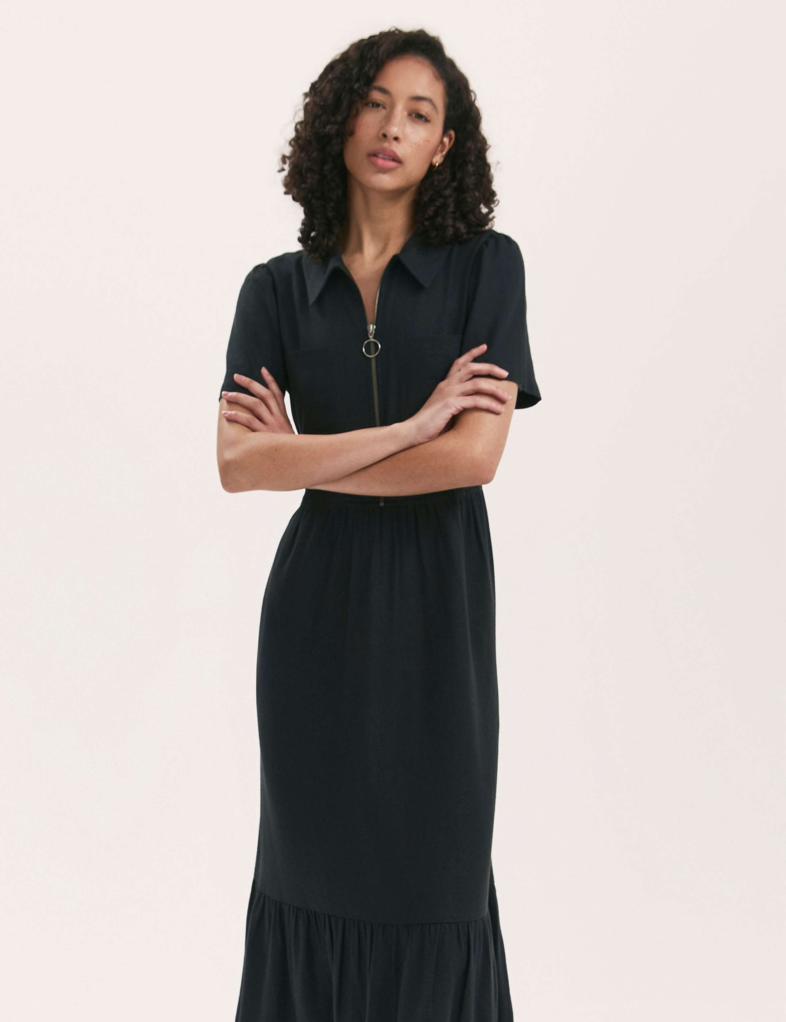 Linen Blend Collared Midi Shirt Dress 3 of 4