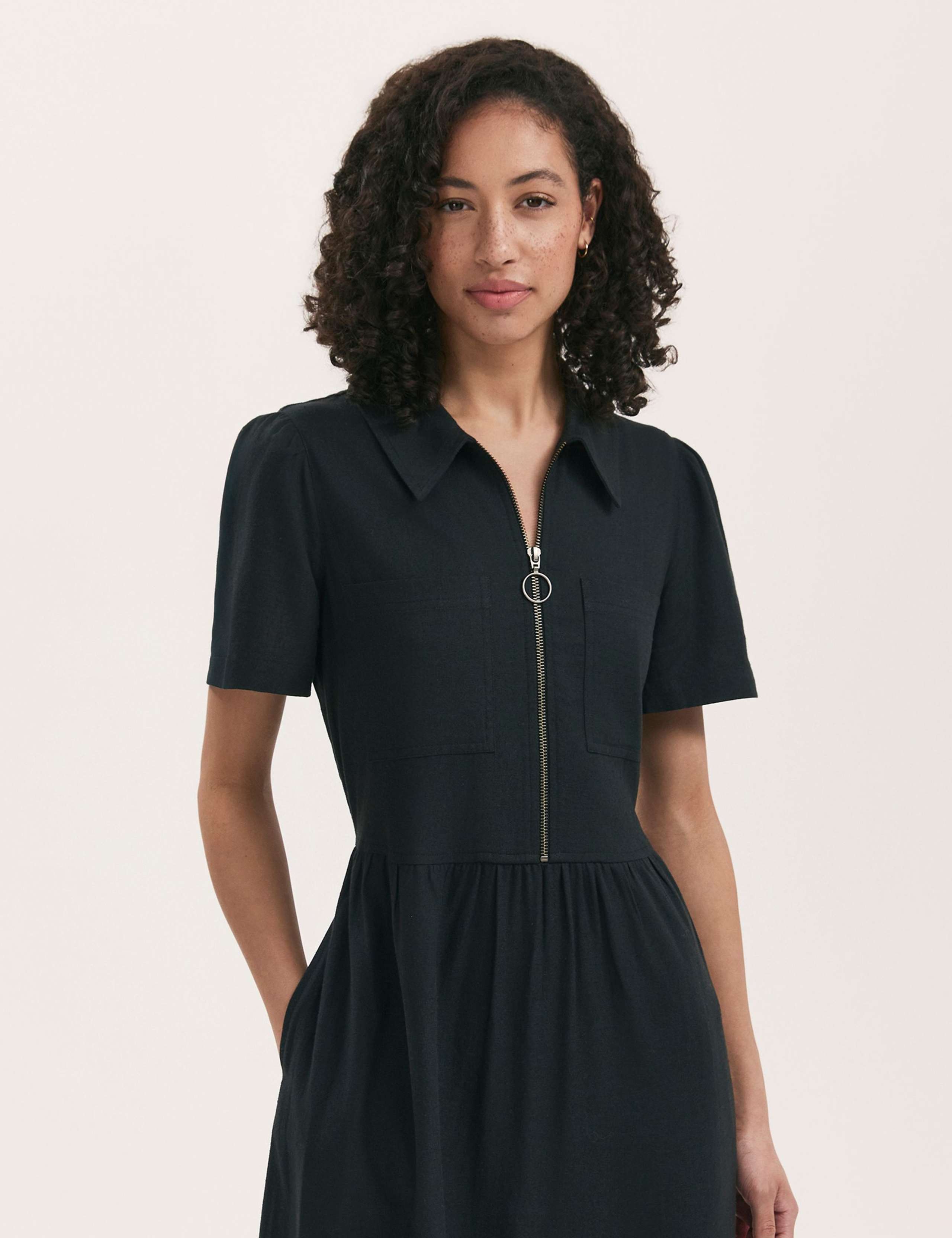 Linen Blend Collared Midi Shirt Dress 4 of 4