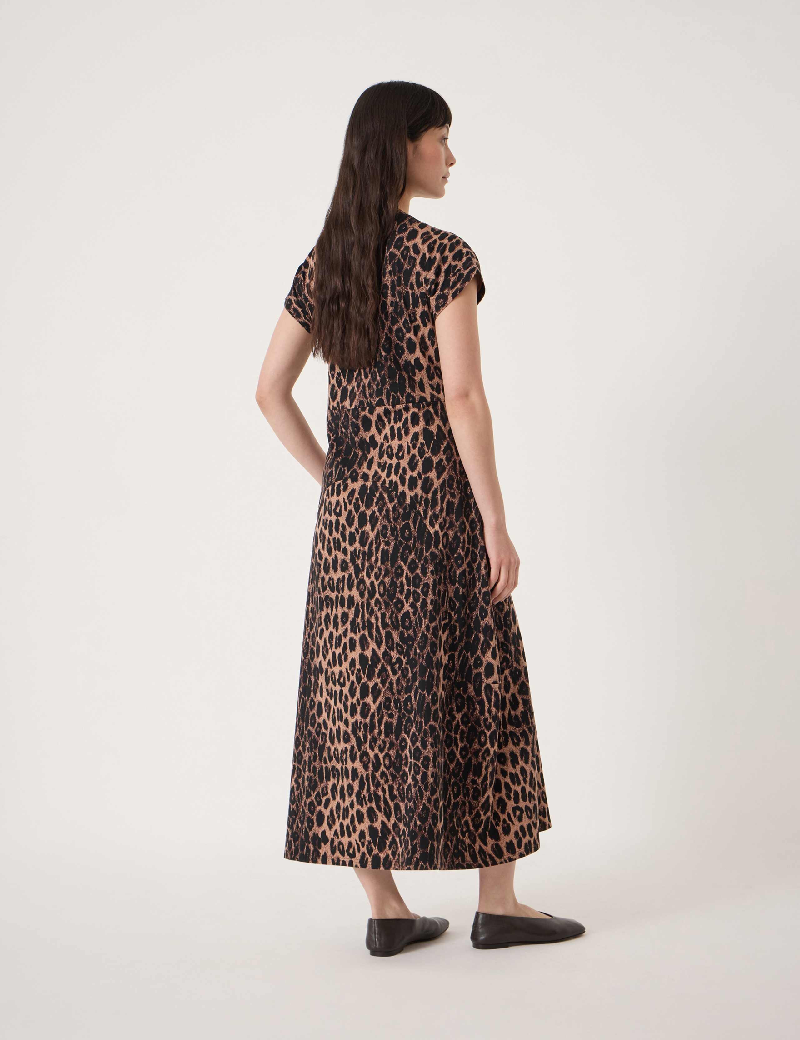 Cotton Rich Leopard Print Midaxi Waisted Dress 3 of 5