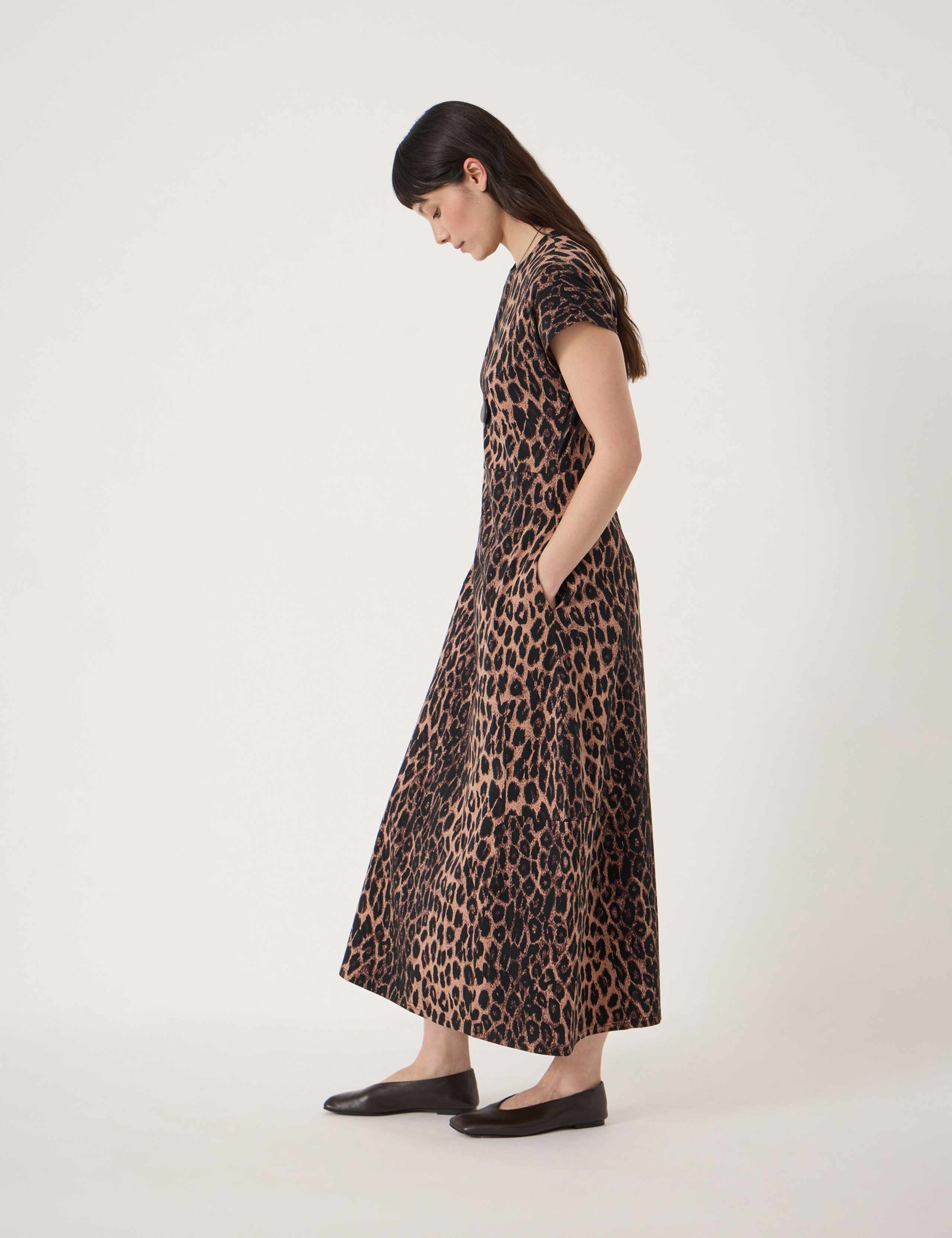 Cotton Rich Leopard Print Midaxi Waisted Dress 4 of 5