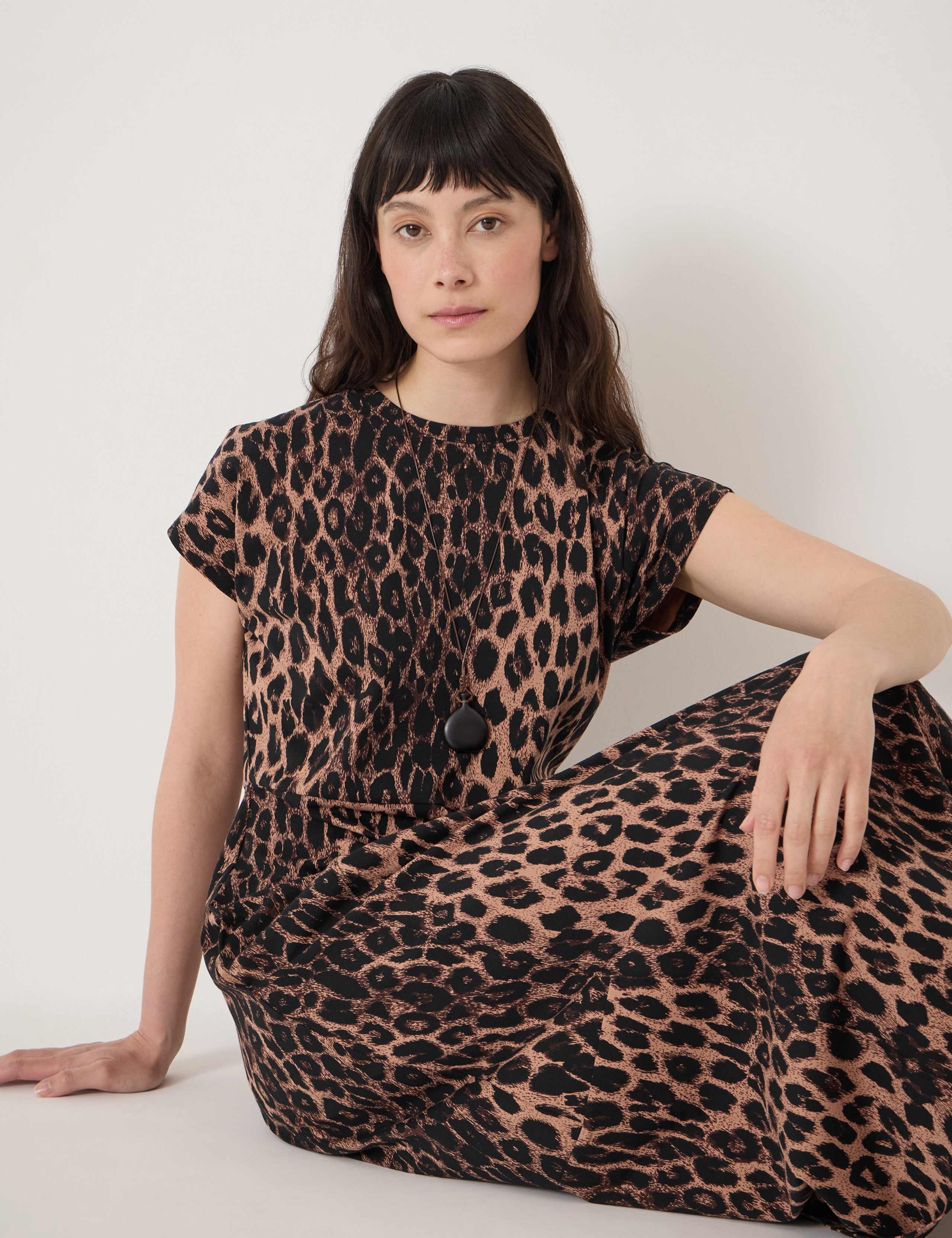 Cotton Rich Leopard Print Midaxi Waisted Dress 5 of 5